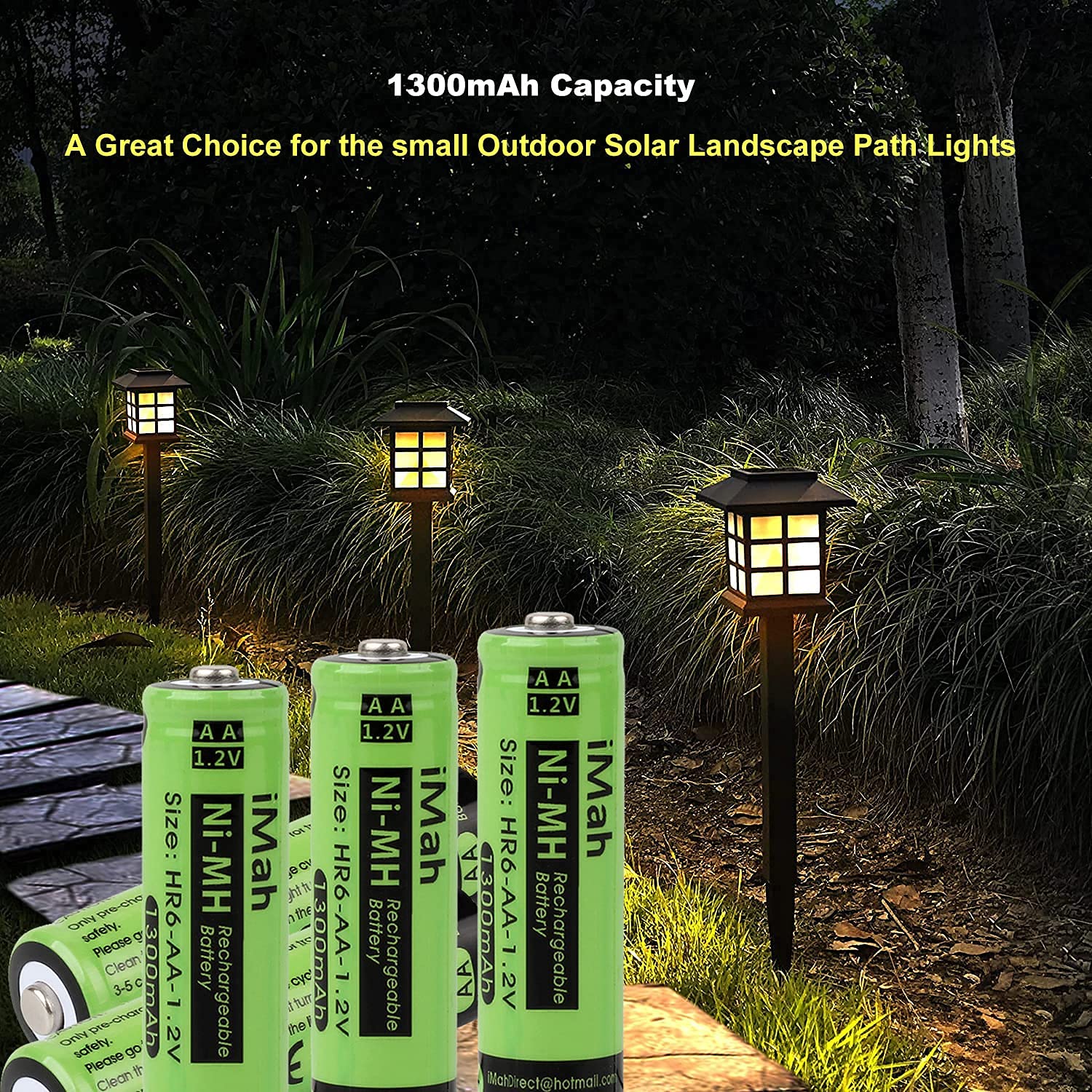 Imah 10 Pack Aa Rechargeable Batteries For Solar Lights 1.2V 1300Mah Ni Mh, Also Work With Garden Lamps, Remotes, Mice And Other