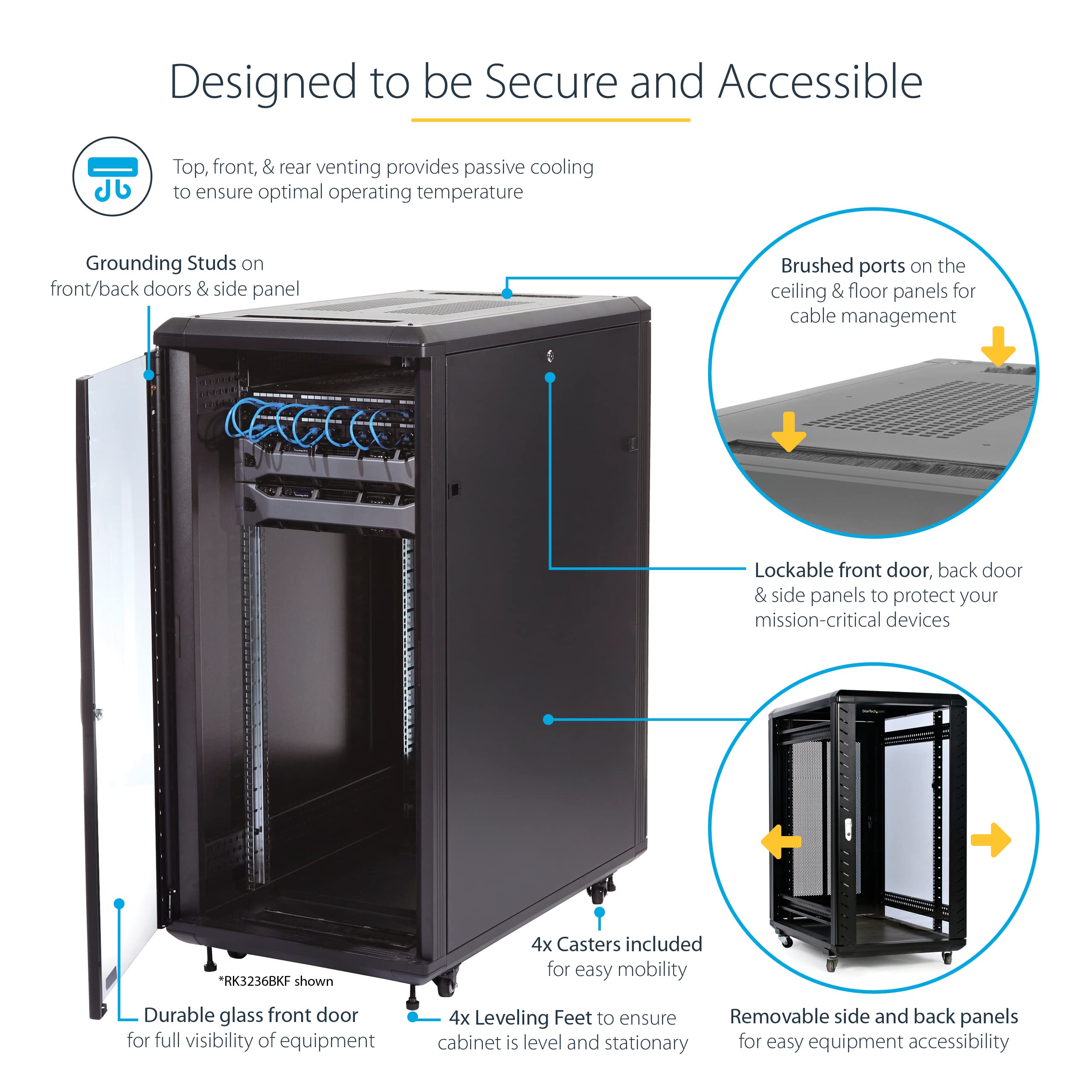 StarTech.com 4 Post 25U Server Rack Cabinet, 19' Data Rack Cabinet for IT / Network Equipment, with Adjustable Mounting Rails