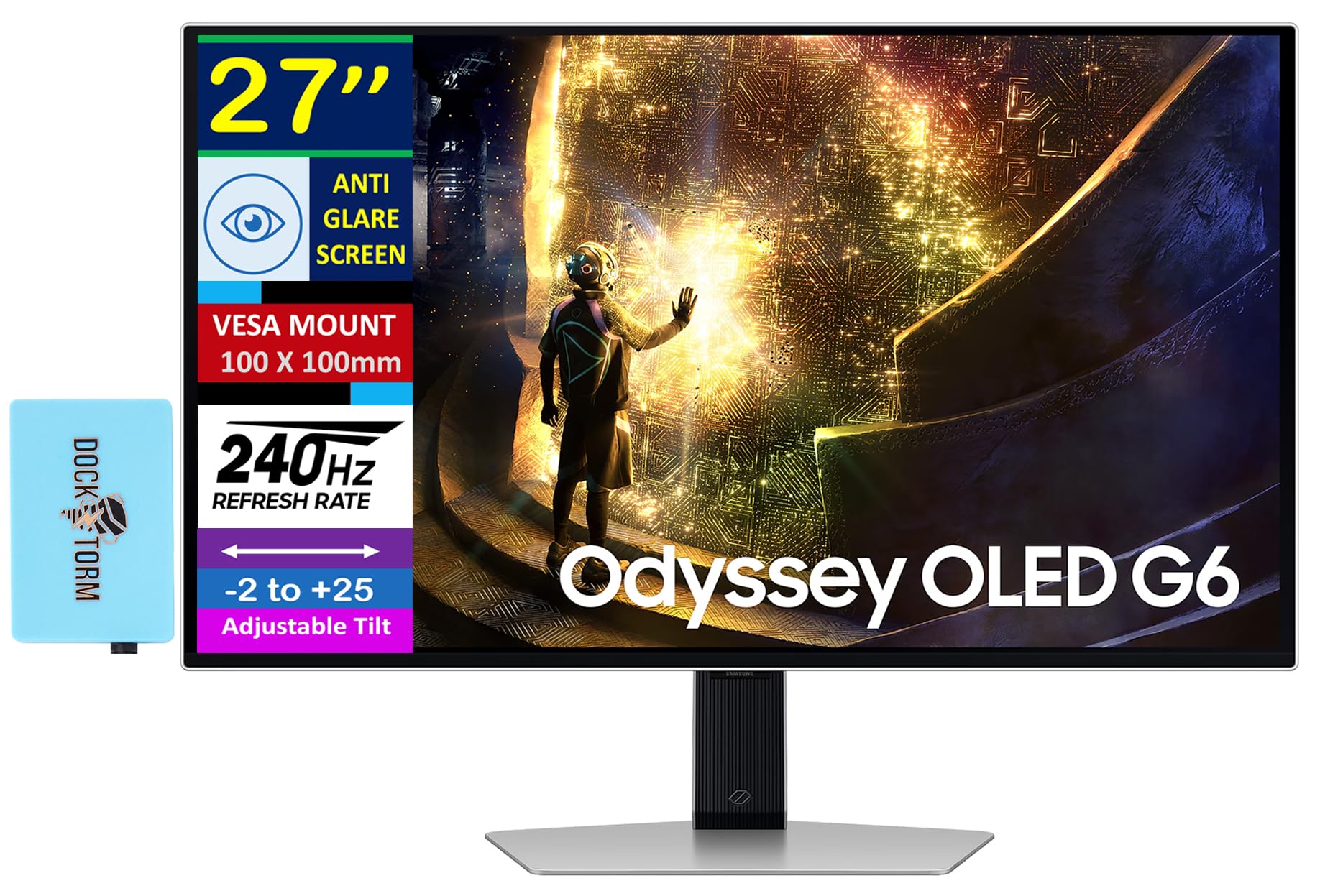 SAMSUNG 27 Odyssey OLED G6 QHD 240Hz 0.03ms FreeSync Premium Pro Gaming Monitor, Flicker Free, VESA Mount (100mm), HDMI, & Dockz