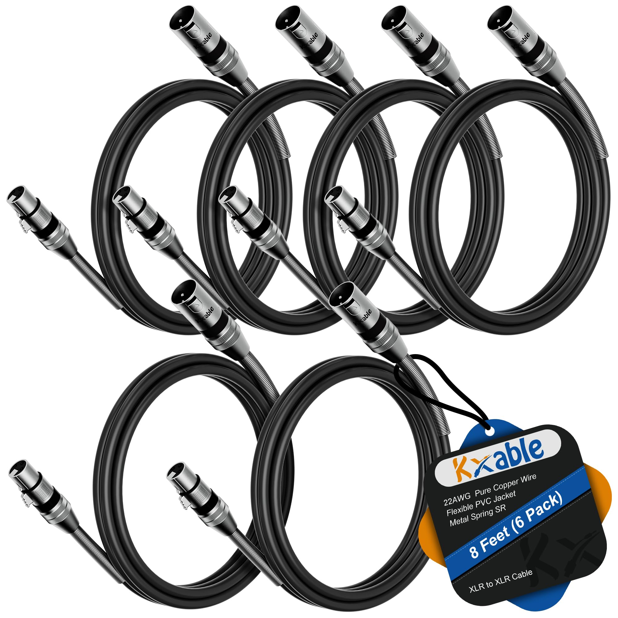 Xlr To Xlr Cable (8 Feet, 6 Pack) Multiple Premium Xlr Microphone Cables, Heavy Duty 22Awg Ofc Xlr Male To Female Cord, 3 Pin Sh