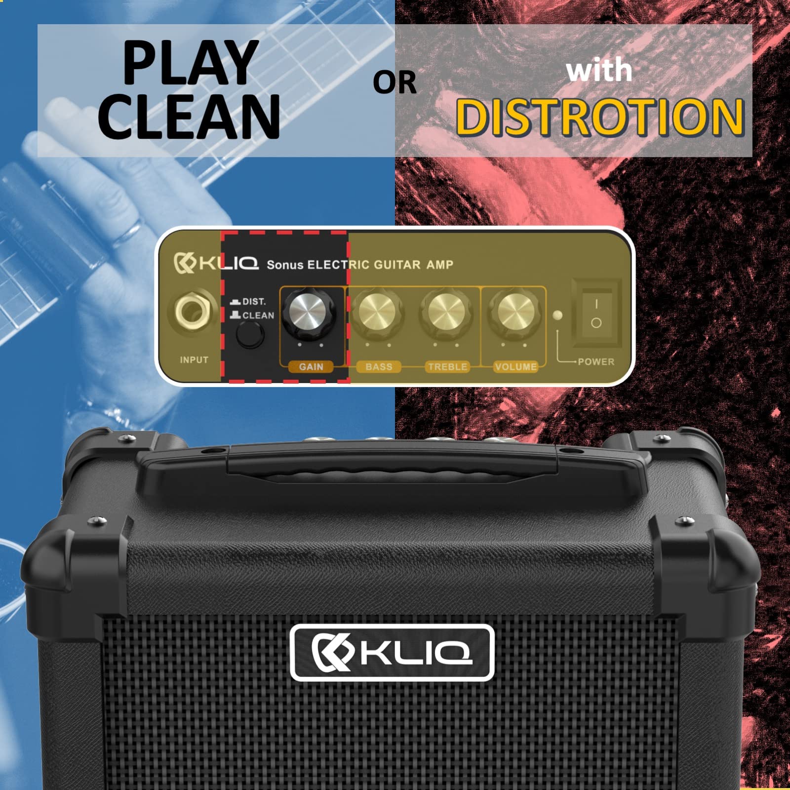 Kliq Sonus Dual Powered Mini Electric Guitar Amp With 5 Inch (10W) High Definition Speaker (Controls For Volume, Bass, Treble, D