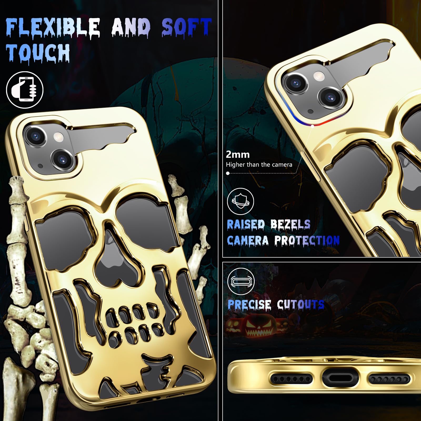 Lotadilo For Iphone 14 Plus Phone Case For Men Women, Cool Skull Skeleton Funny Gothic Hollow Halloween Phone Case For Iphone 14