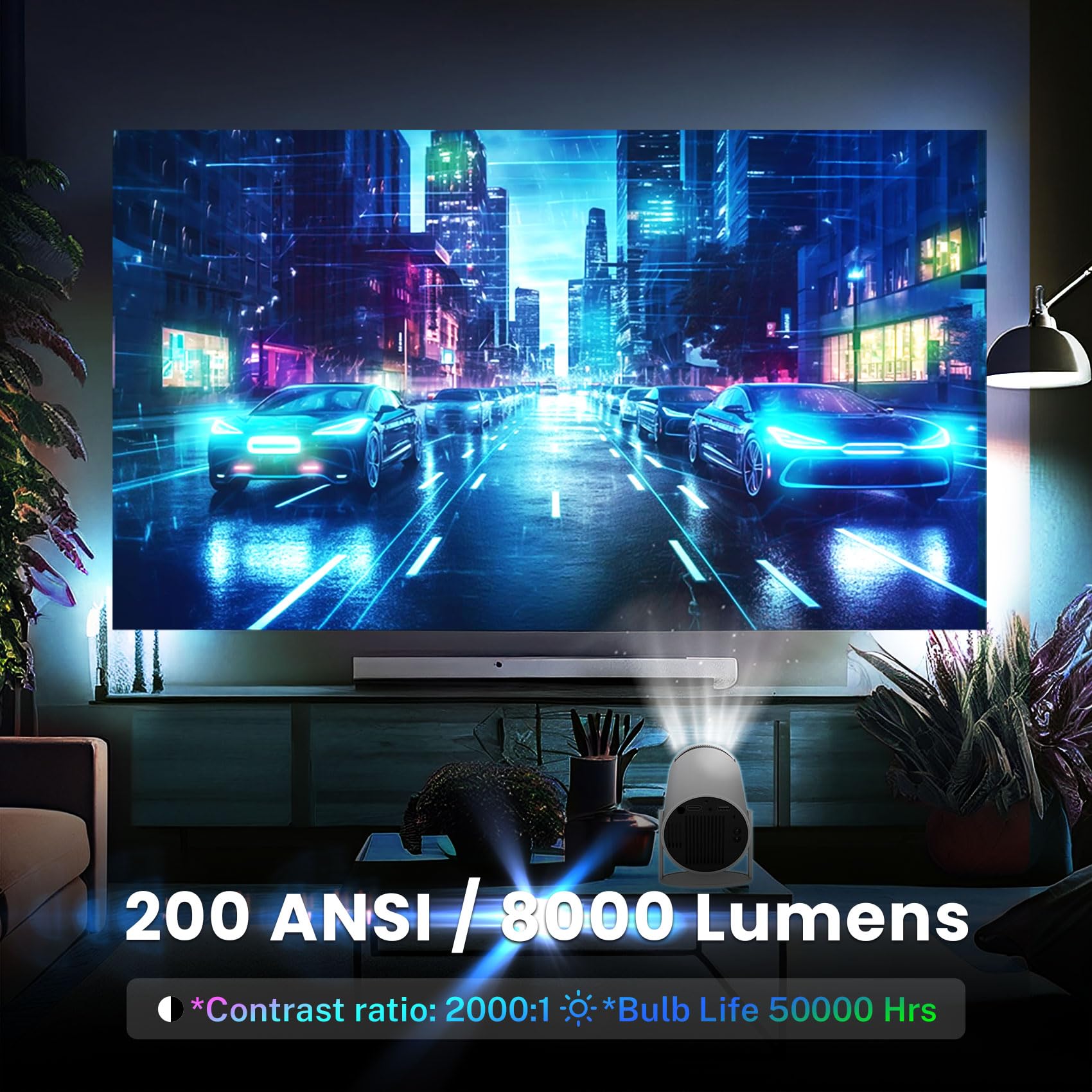 Mini Portable Projector With Wifi 6,1080P 4K Projector Auto Keystone Correction 200 Ansi Smart Projector Bt 5.0 Screen Adjustmen