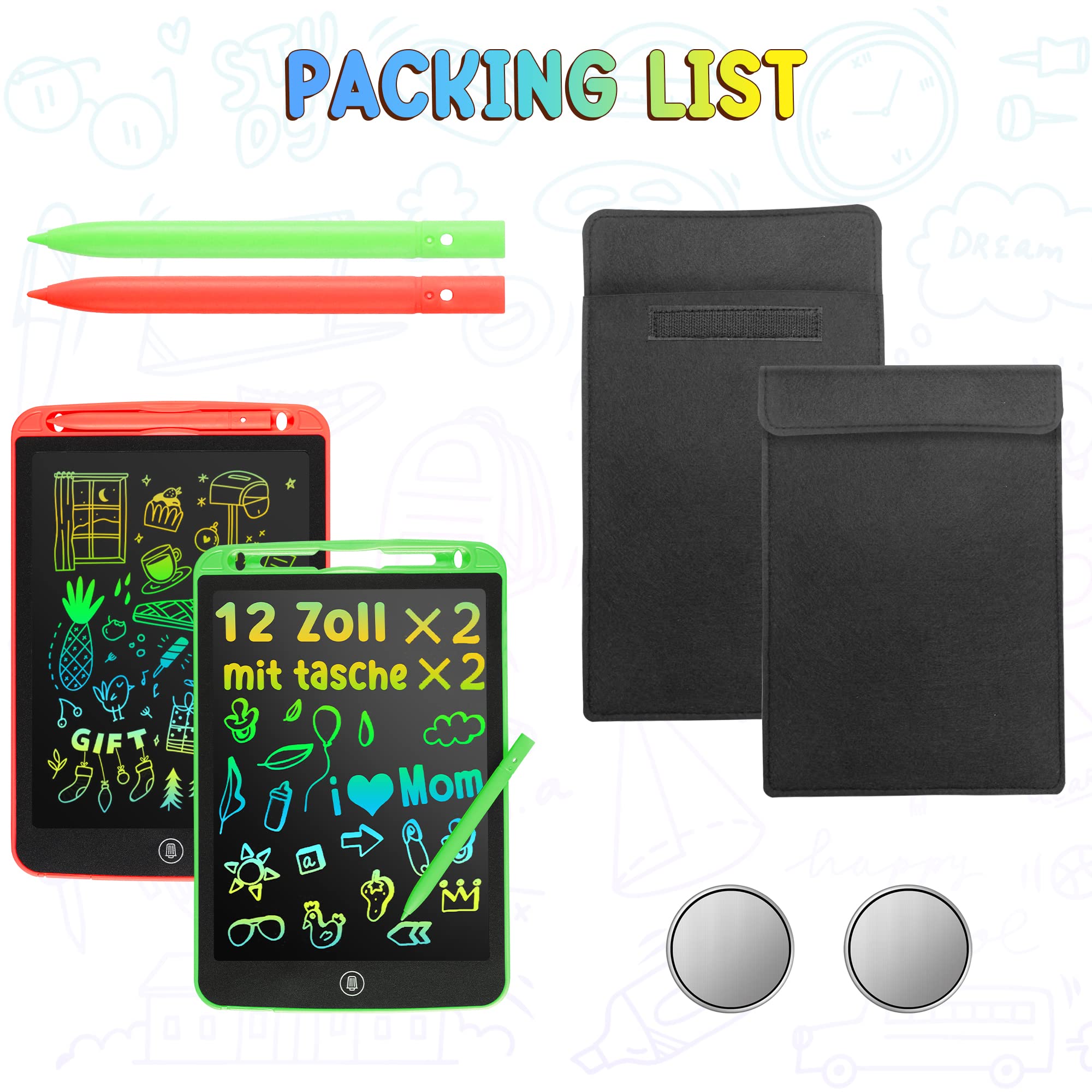 2 Pack Lcd Writing Tablet For Kids Doodle Board 12 Inch With 2 Bag, Electronic Drawing Tablet Drawing Pad, Leyaoyao Drawing Boar