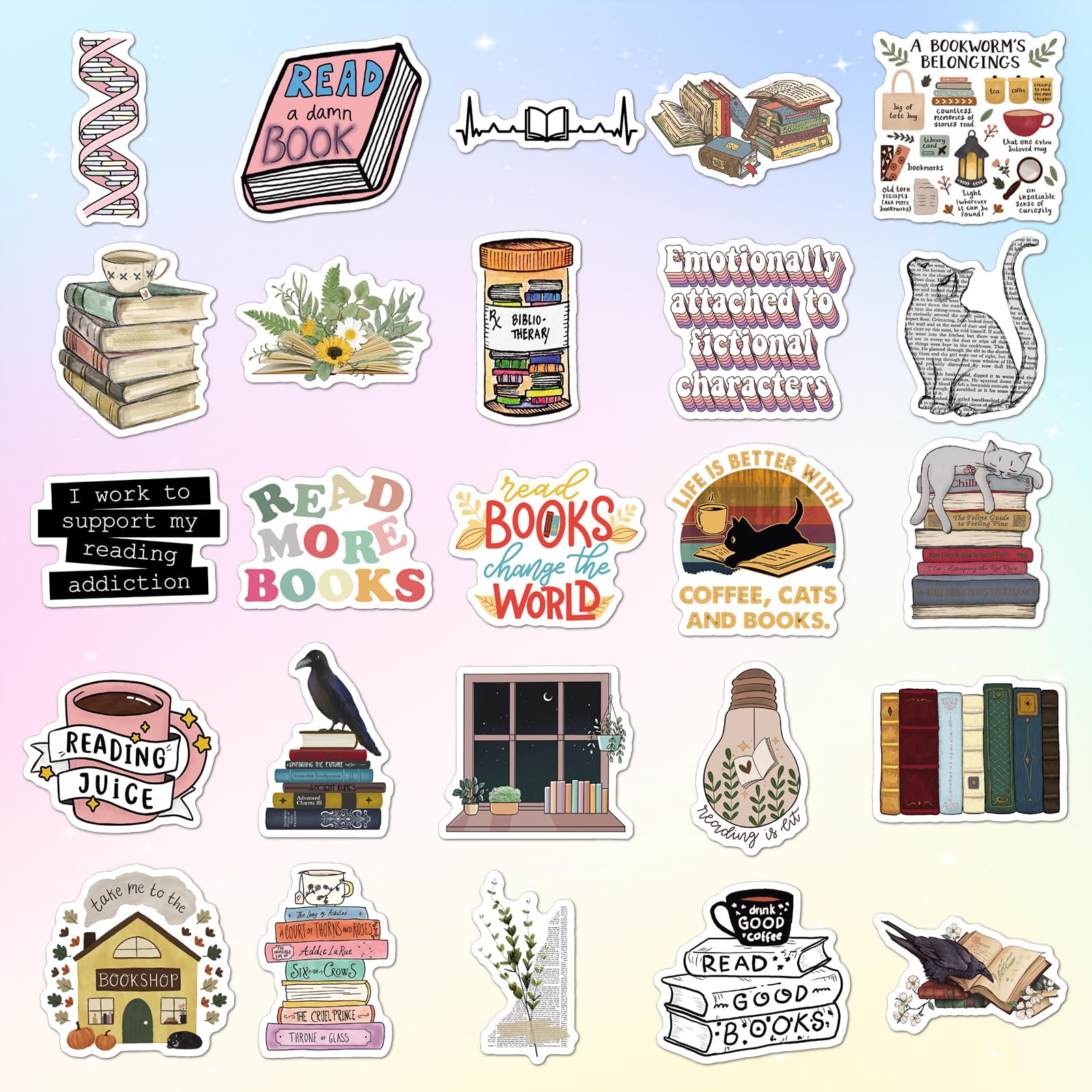 50Pcs Book Stickers For Kindle, Bookish Reading Stickers For Laptop, Booktok Stickers Book Lover Clear Case Stickers Gifts Acces