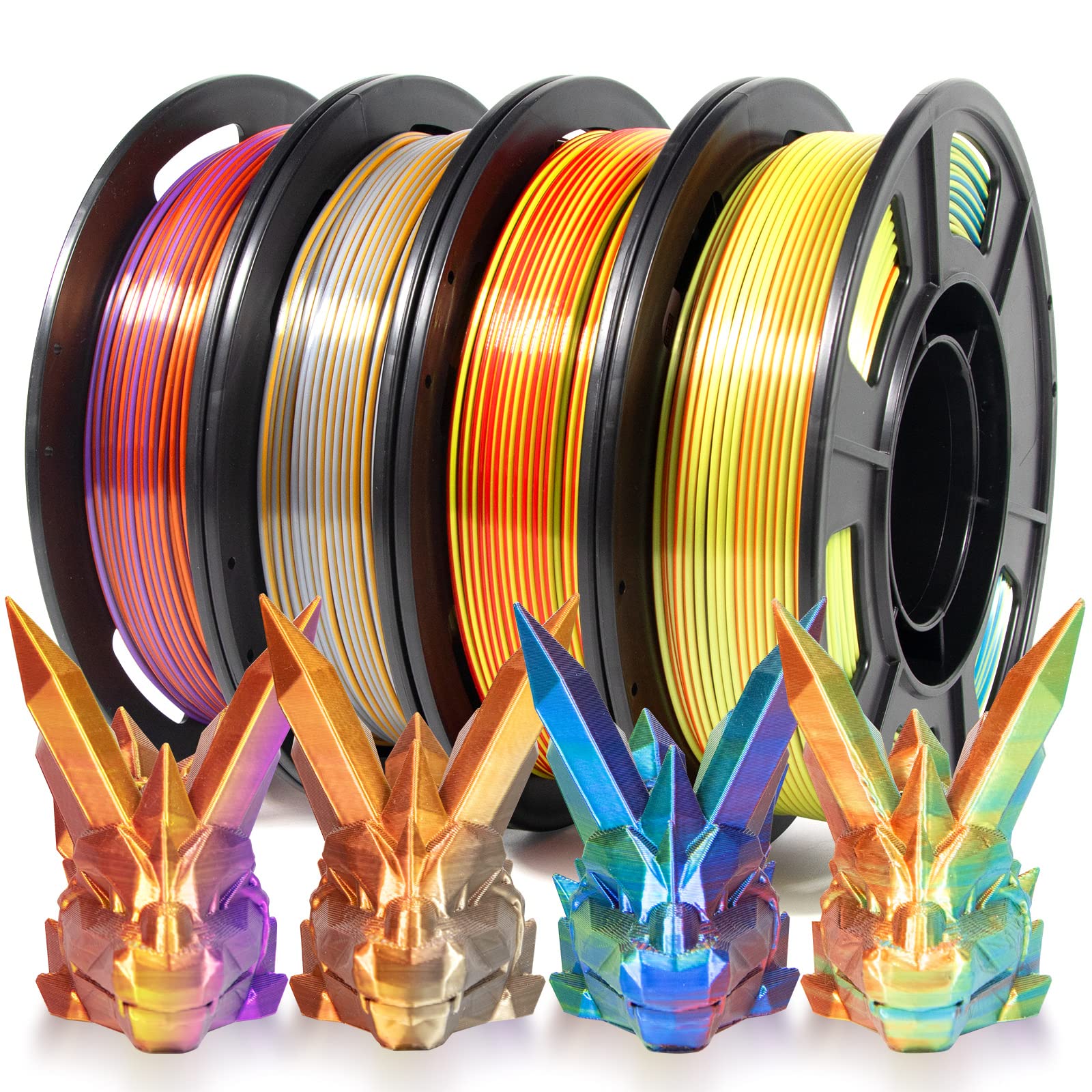 Isanmate 3D Printer Filament, Tri Color Pla Filament 1.75Mm Bundle, Color Changing Pla Rainbow Filament, Coextrusion Silk Pla +/