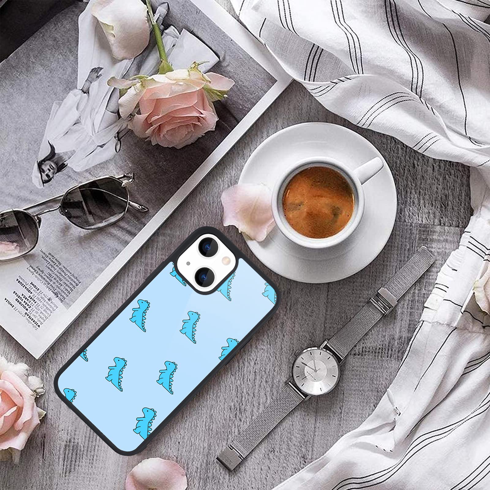 Maycari Compatible With Iphone 13 Case Blue Cartoon Dinosaur For Girls Women, Hard Back Cute Animal Design Soft Tpu Bumper Prote