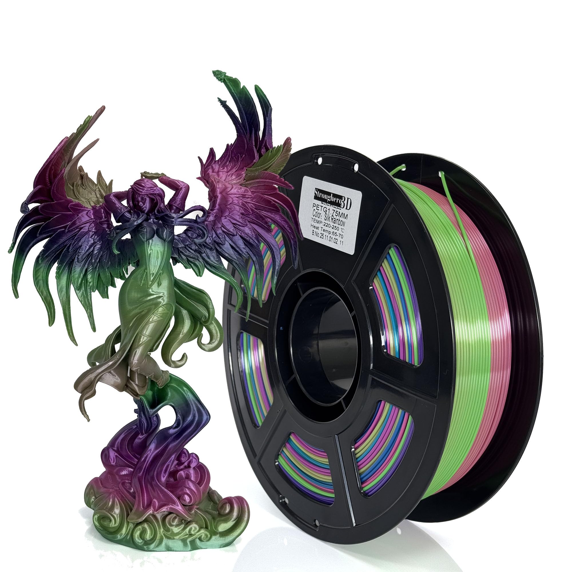 Stronghero3D PETG 3D Printer Filament 1.75mm,Silk Rainbow,High Speed Printing 500mm/s,Multi Color,Net Weight 1kg (2.2lbs)
