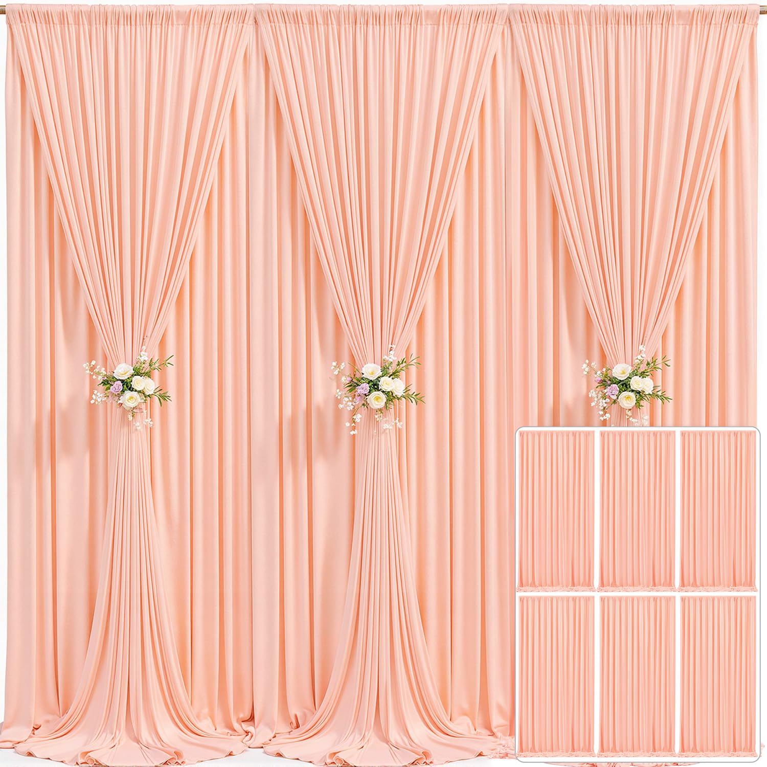 6 Panels Peach Backdrop Curtain for Parties Baby Shower Wrinkle Free Peach Photo Curtains Backdrop Drapes Fabric Decoration for 