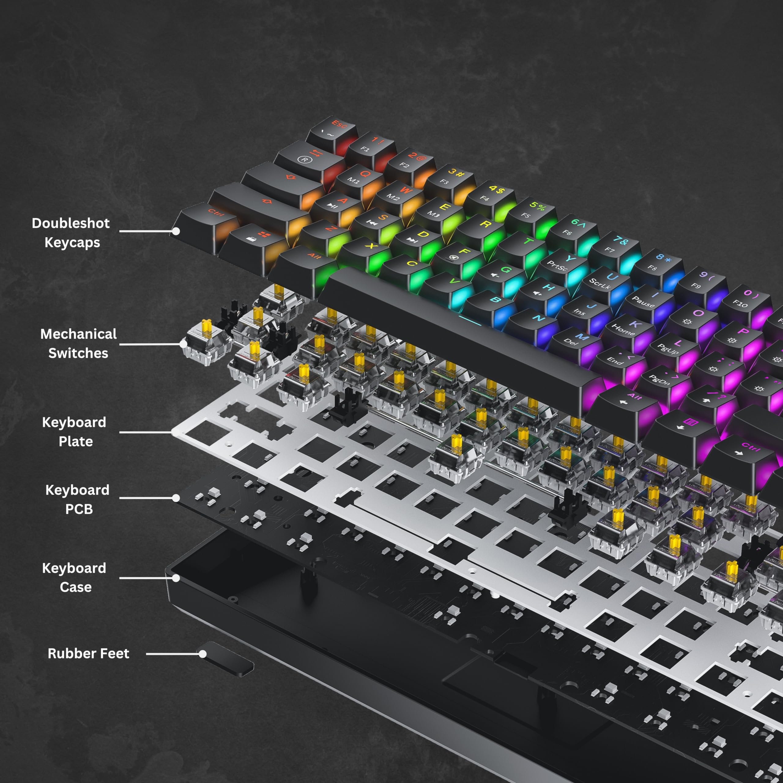 Hk Gaming Gk61 Se 60% | Mechanical Gaming Keyboard | 61 Keys Multi Color Rgb Led Backlit For Pc/Mac Gamer | Us Layout (Black, Me