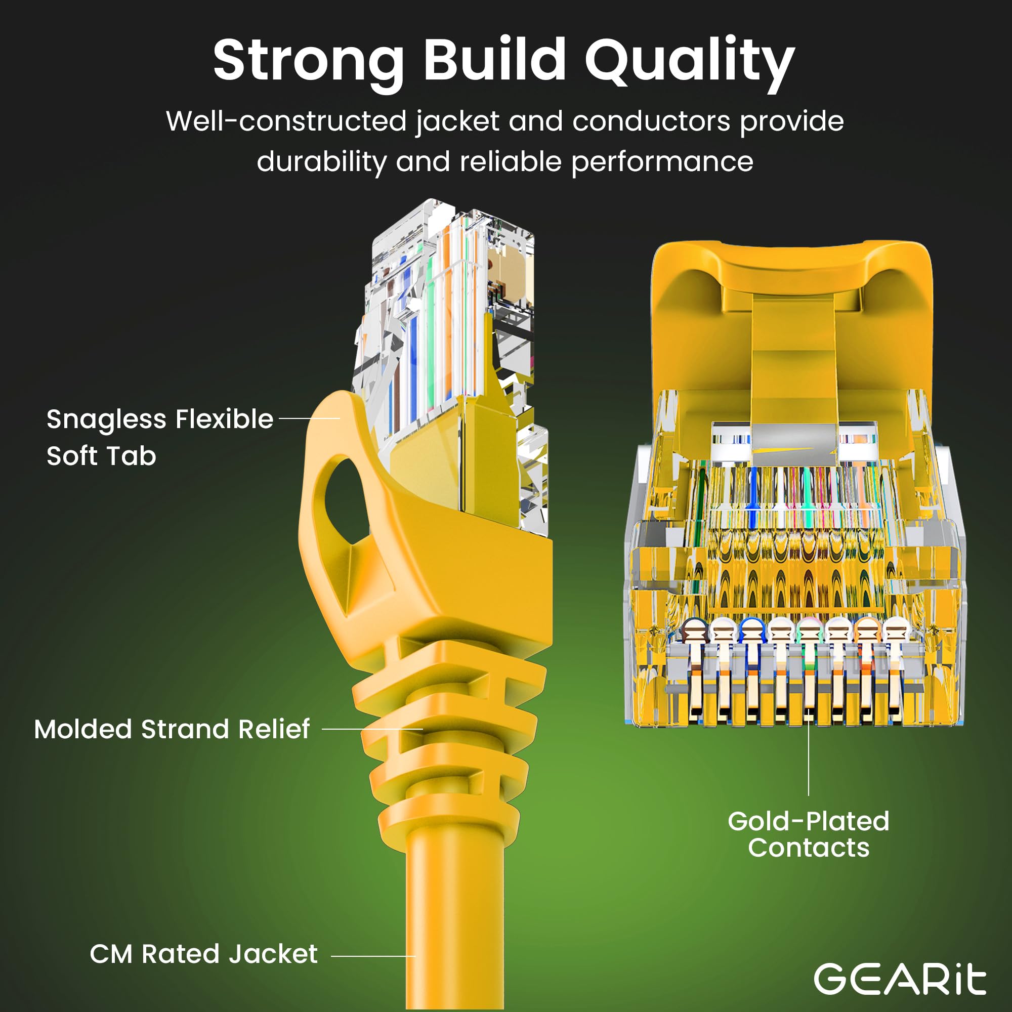 Gearit 100-Pack Cat6 Patch Cable 1 Foot Cat 6 Ethernet Cable Snagless Flexible Soft Tab - Premium Series - Yellow