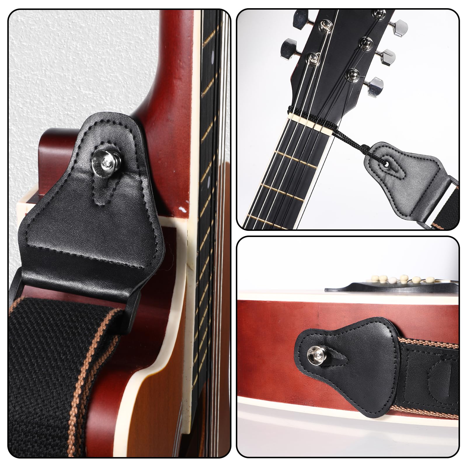 Acoustic Guitar Strap, Pu Leather Ends Guitar Accessories With 2 Buttons 2 Locks 3 Guitars Picks Pick Soft Cotton Leather Guitar