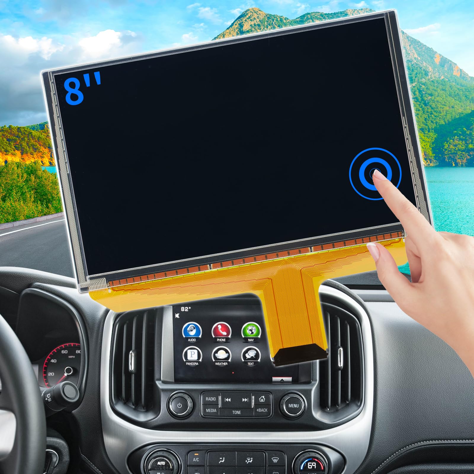 TsuperU LCD Touch Screen Replacement DJ080PA-01A Digitizer Screen Radio Fit 2014-2018 Chevy Silverado Tahoe Chevy Colorado OEM N