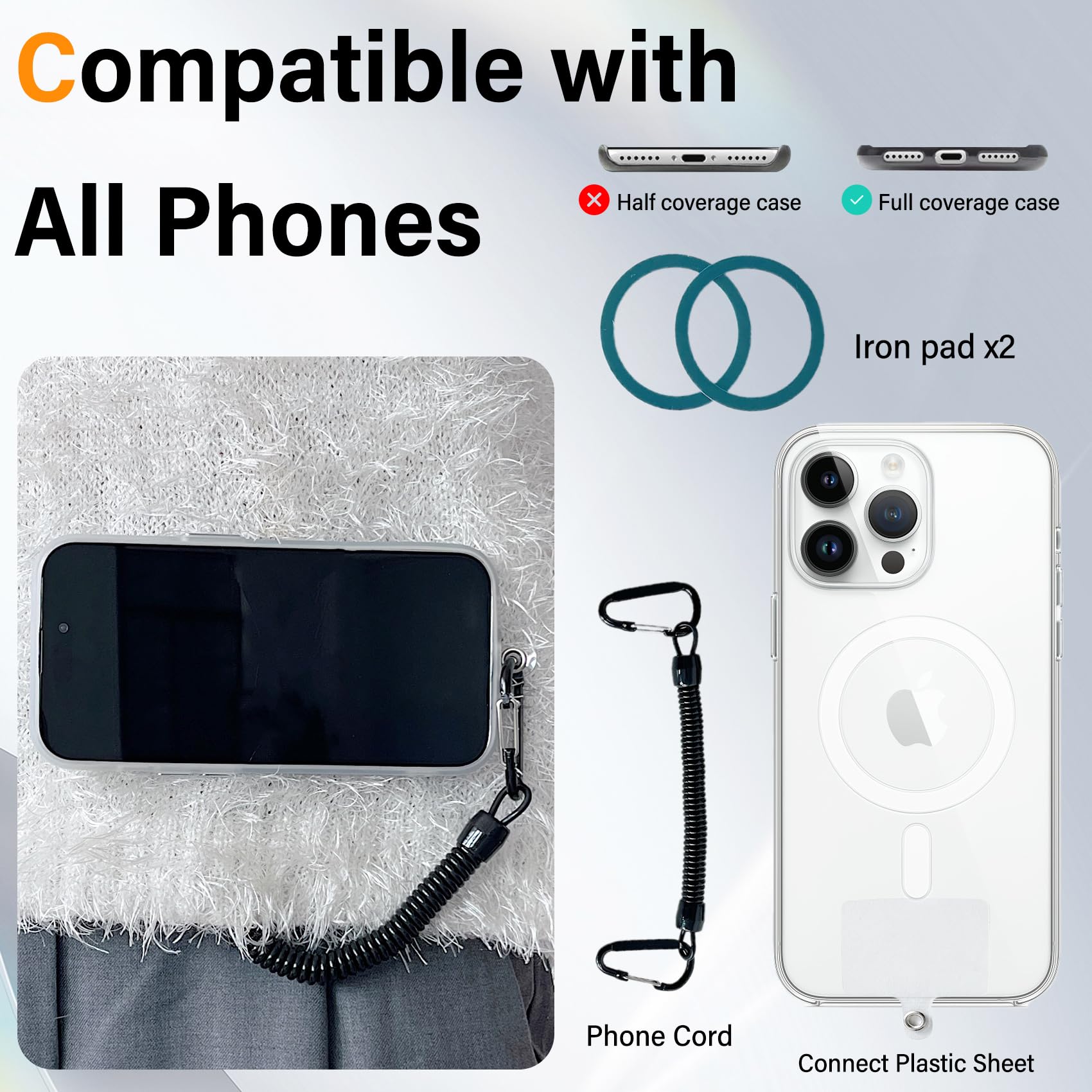 Ccsamll Magnetic Phone Belt Clip Holder With Anti Theft Phone Chain, Detachable Holster Belt Clip For Hiking Travel Outdoor Clim