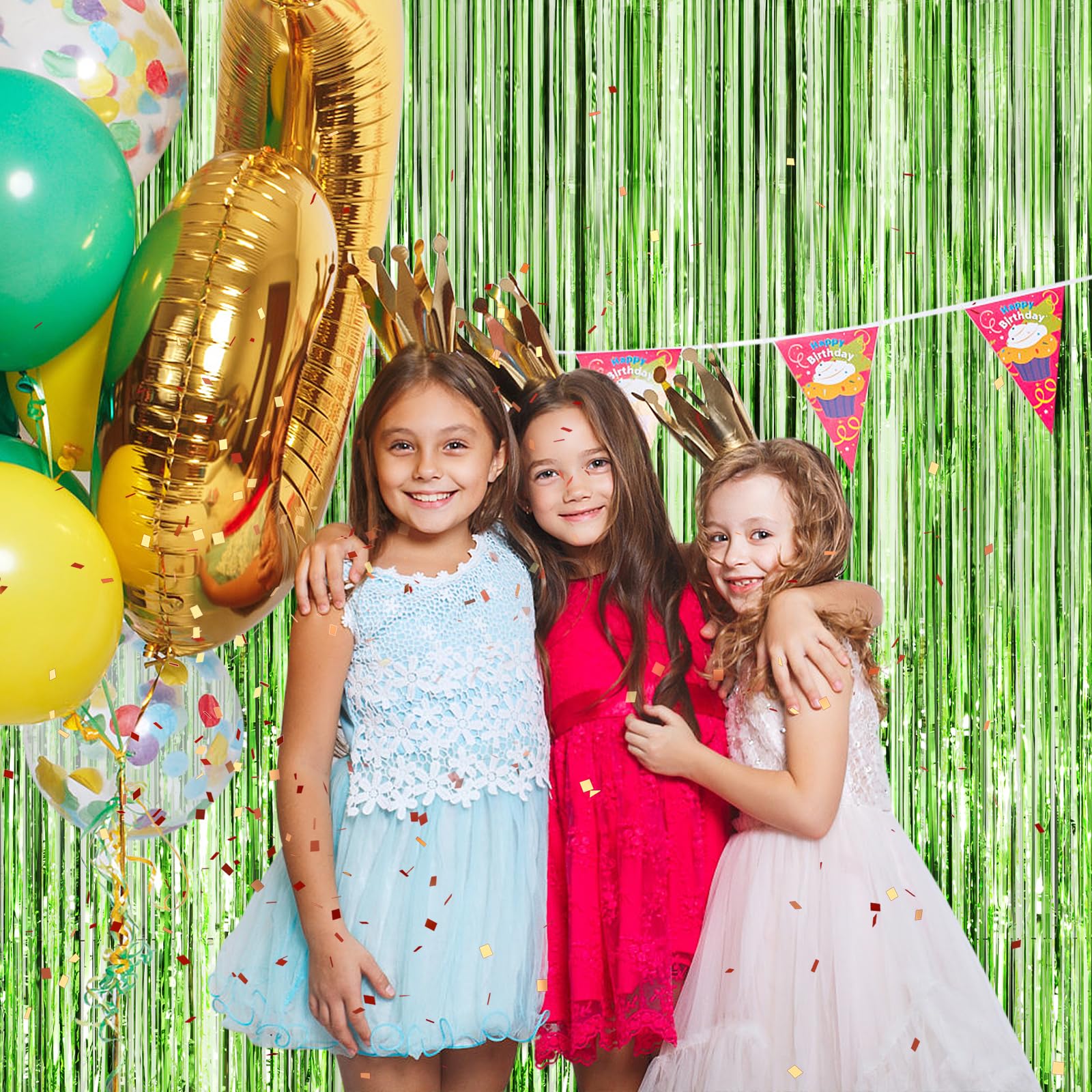 Light Green Metallic Tinsel Foil Fringe Curtains, 2 Pack 3.3X8.3 Feet Party Streamer For Birthday Party Decorations, Halloween D