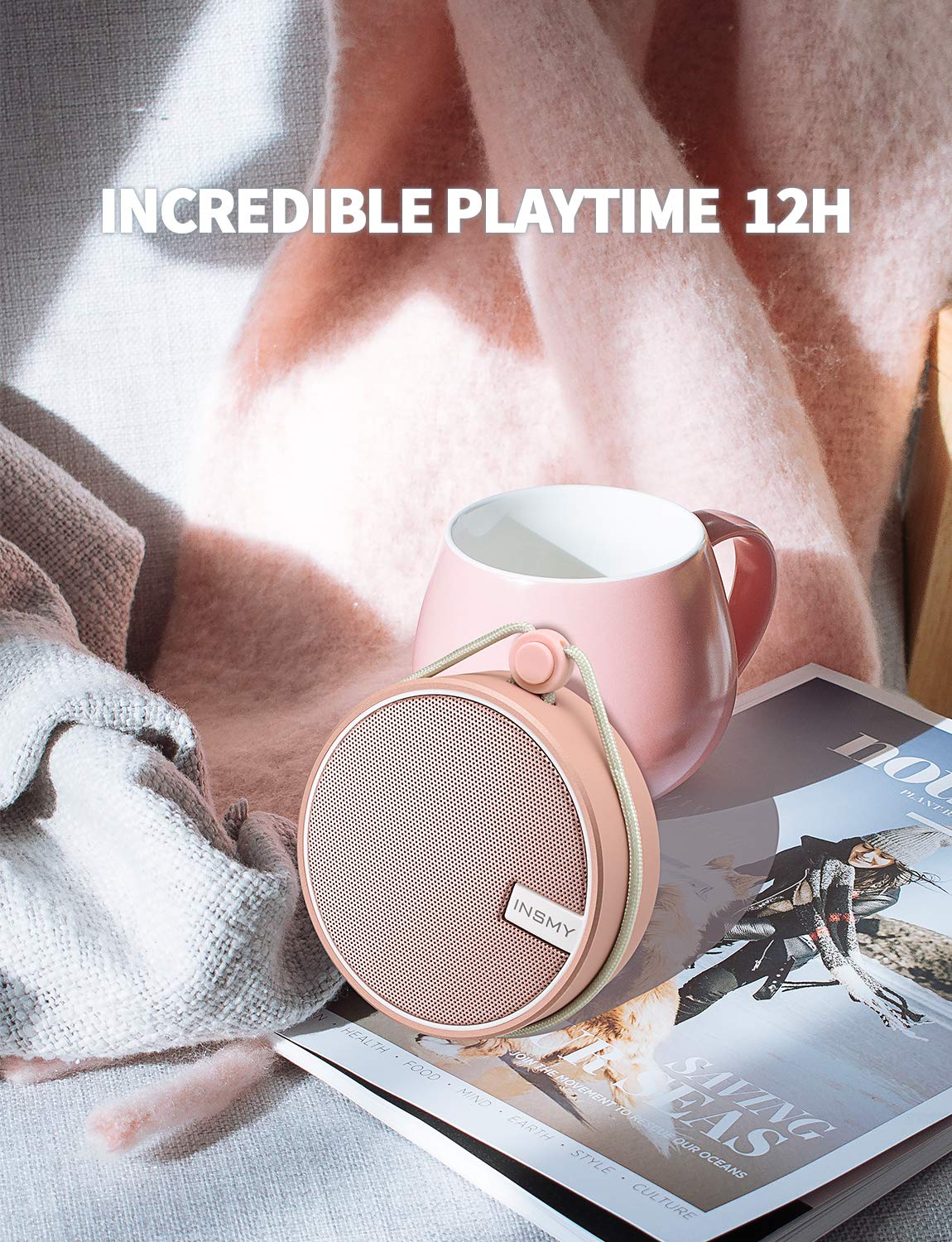 Insmy C12 Ipx7 Waterproof Shower Bluetooth Speaker, Portable Small Speaker, Speakers Bluetooth Wireless Loud Clear Sound Support Tf Card Suction Cup For Outdoor Kayak Canoe Beach Gift (Cashmere Pink)