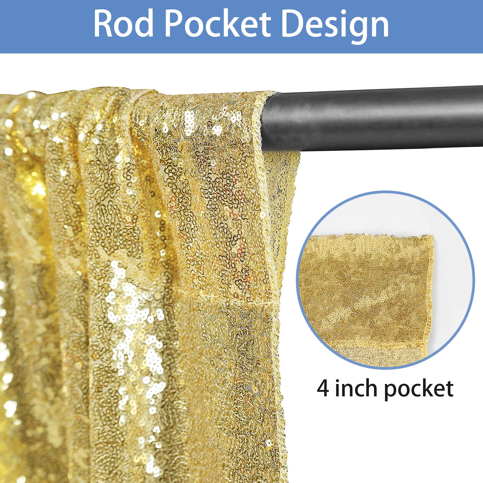 Hahuho Gold Sequin Backdrop Curtain, 4Pcs 2Ftx8Ft Glitter Backdrop Curtain For Parties, Christmas, Wedding, Party Decoration(4 P