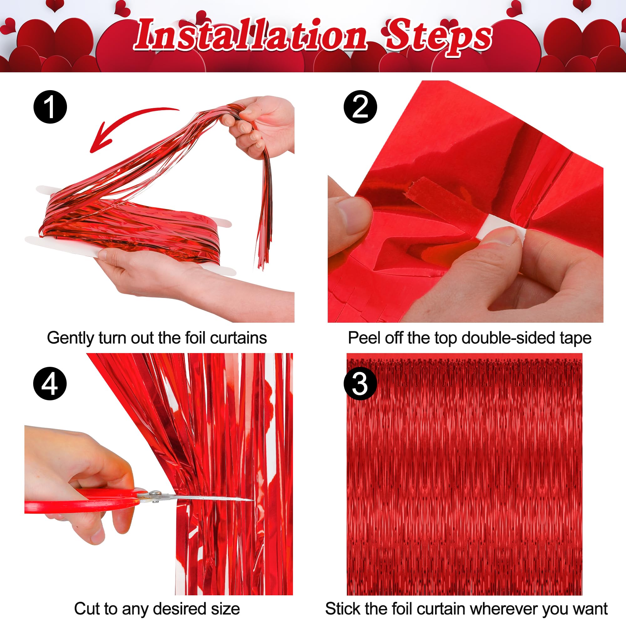 2 Pack Valentine'S Day Backdrop, 3.28 Ft X 7.05 Ft Red Fringe Curtains, Valentines Backdrop Foil Curtains Party Streamer Tinsel