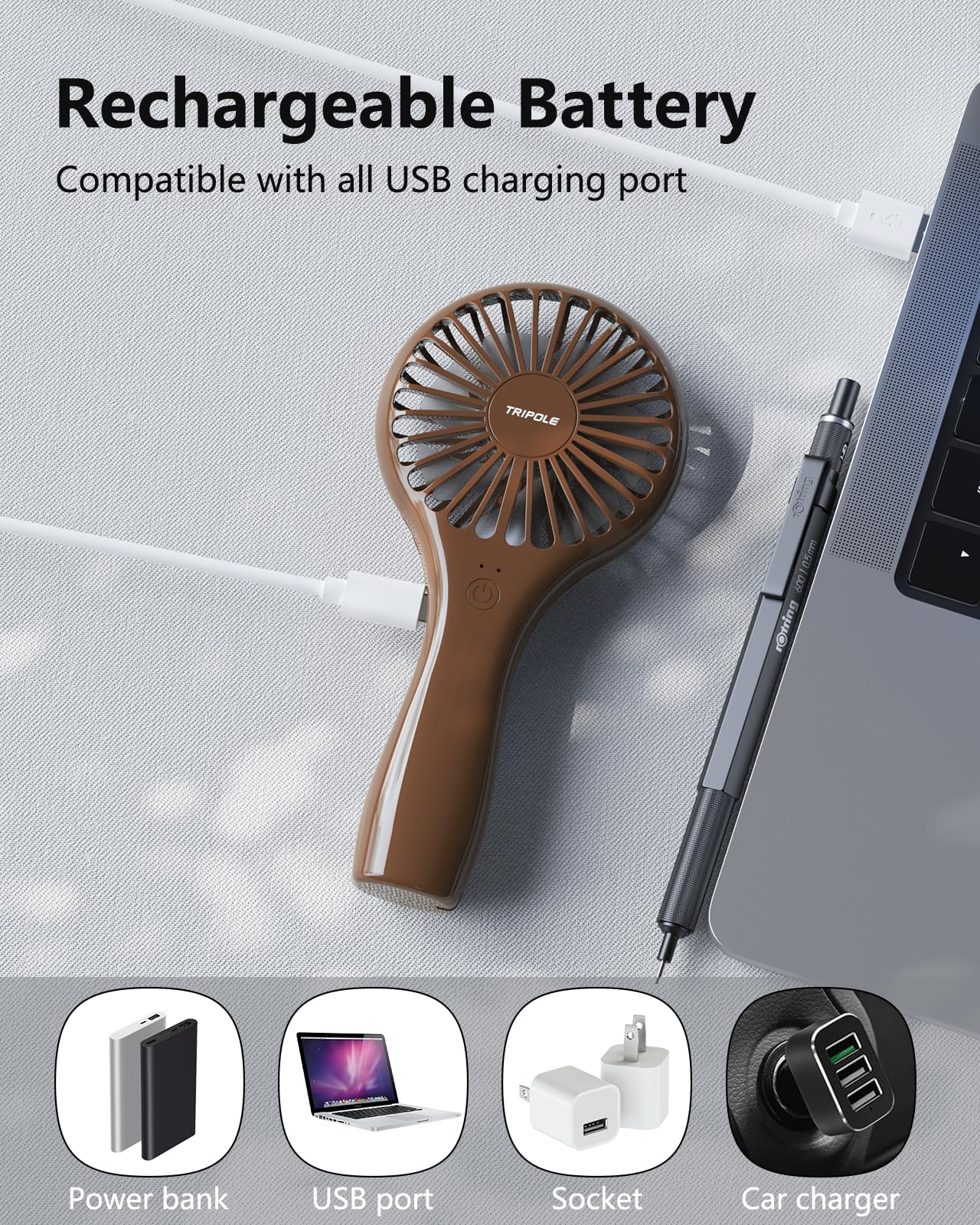 Tripole Mini Handheld Fan Personal Portable Fan Battery Operated Rechargeable Fan Speed Adjustable Small Eyelash Fan For Stylish