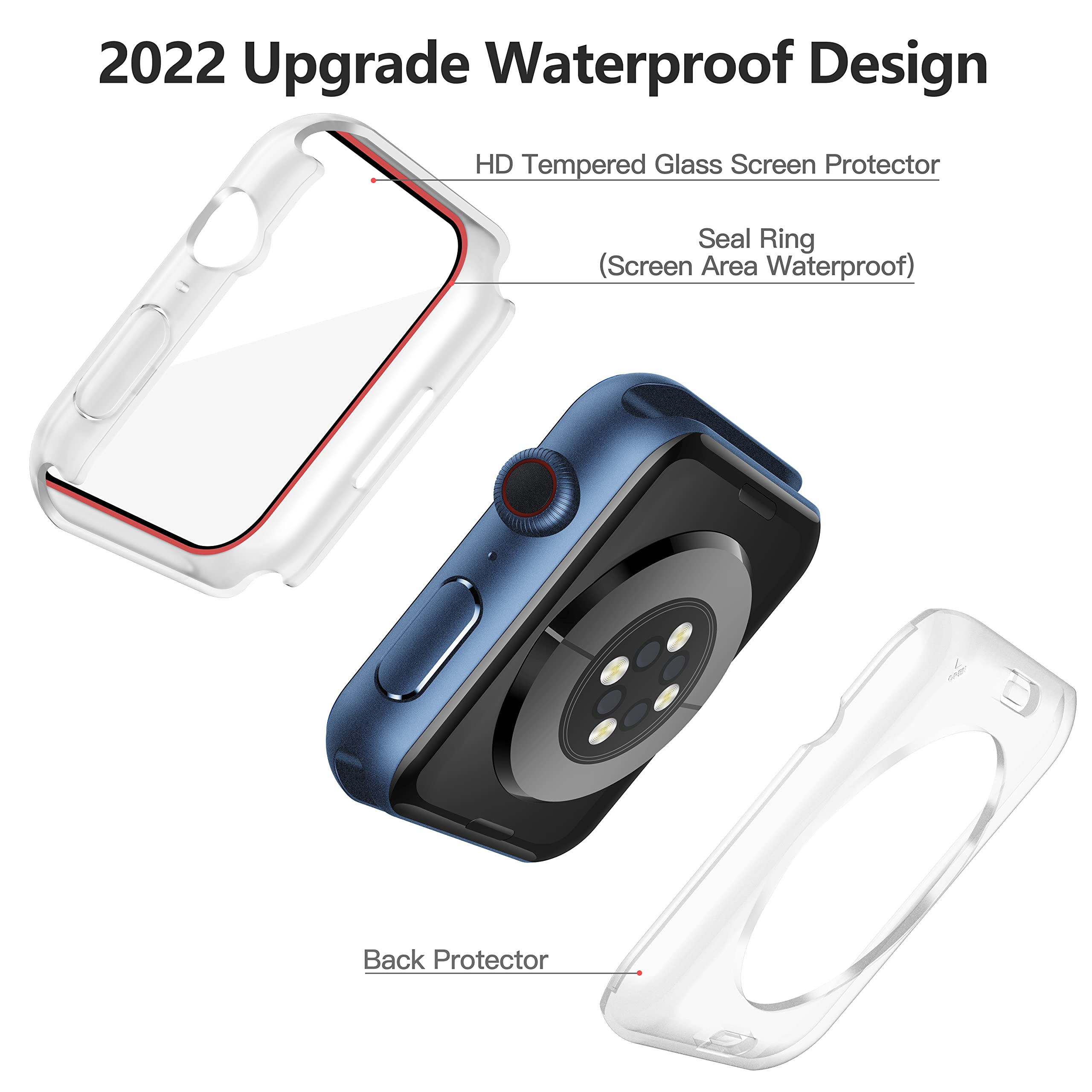 [2 In 1] Roity Waterproof Case With Tempered Glass Screen Protector For Apple Watch Series 8 Series 7 45Mm, Front & Back Hard Pc