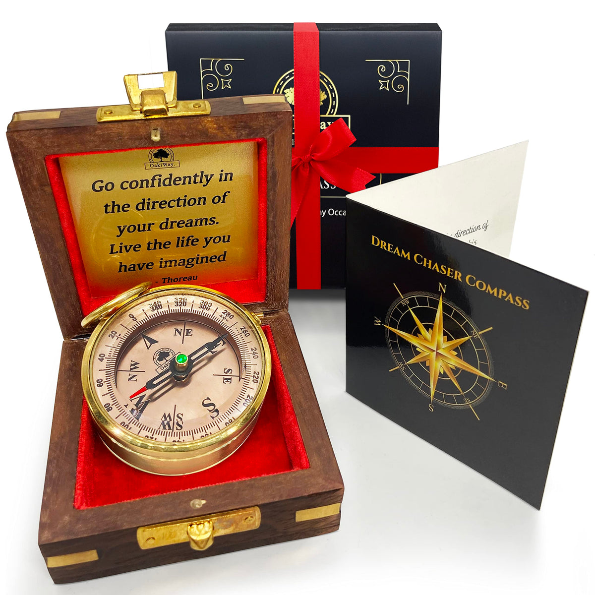 The Dream Chaser Compass In Wooden Box - Graduation Gifts For Him, College, High School, Birthday Gifts For Men, Son, Husband - 