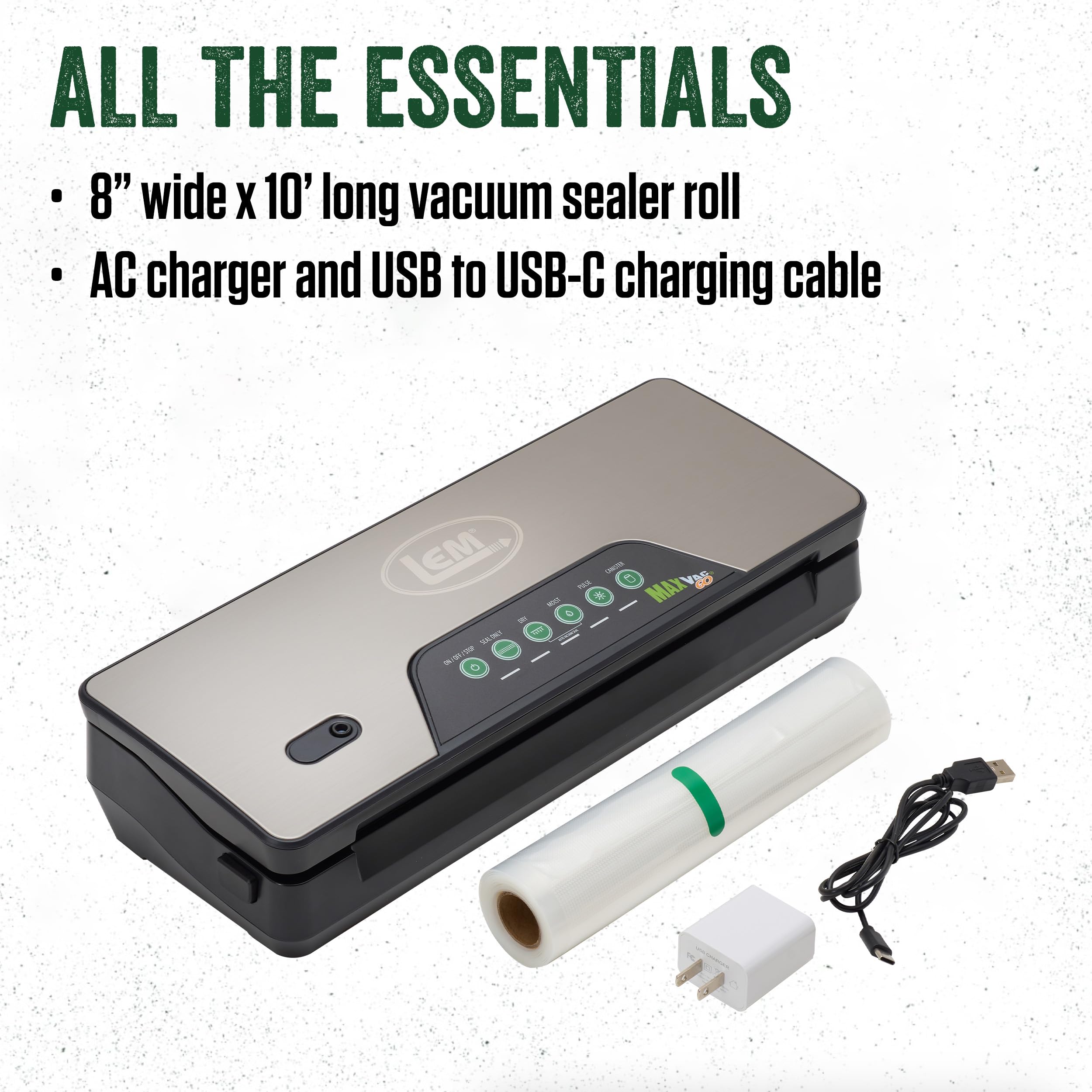 Lem Products Maxvac Go Cordless Plastic Vacuum Sealer With 11.8 Inch Seal Bar, Silver And Black