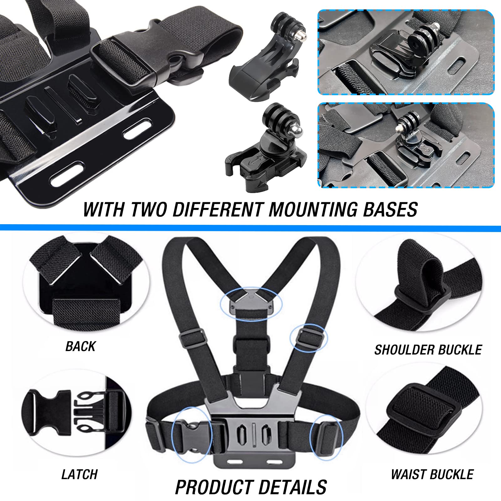 Accessories Kit For Insta360 One X3 X2 X Rs R Go 2, Head Strap Mount + Chest Mount Harness + Backpack Clip Holder + 360Rotating
