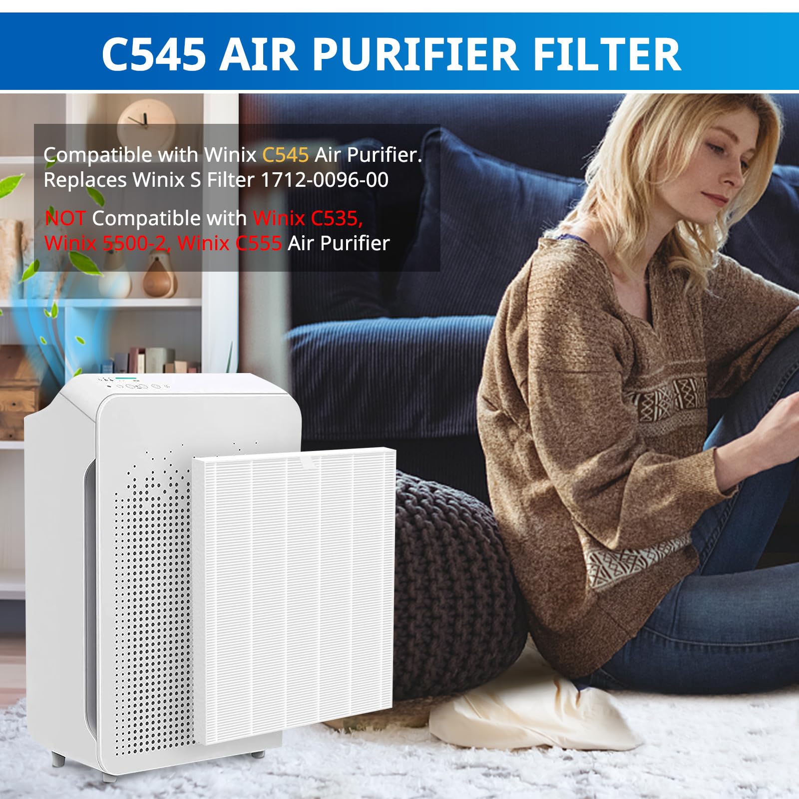 C545 True Hepa Replacement Filter S Compatible With Winix C545 Air Purifier, Replaces For Winix Filter S 1712 0096 00 And 2522 0