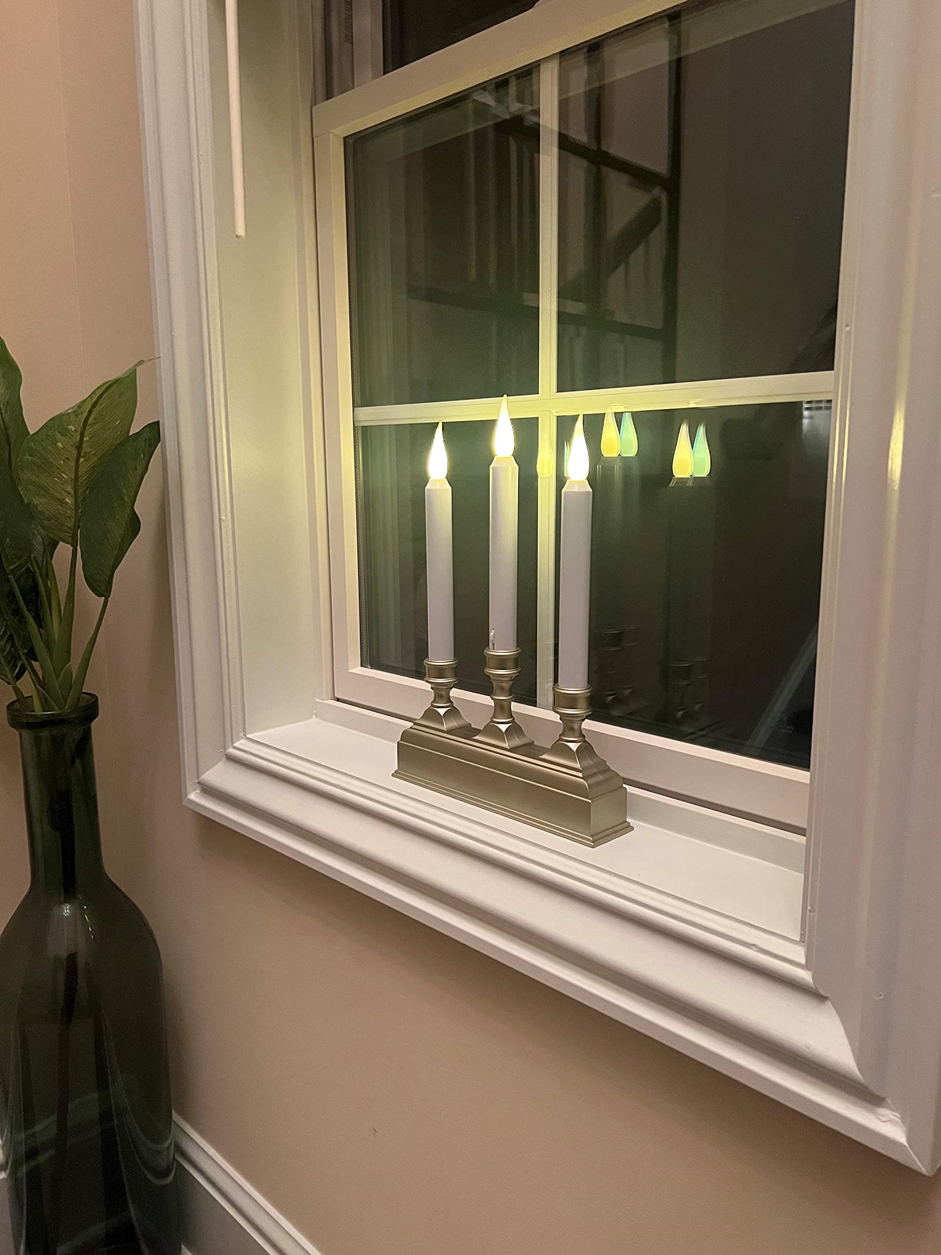 612 Vermont Battery Operated Led Window Candelabra With Sensor And 8 Hour Timer (Pewter)