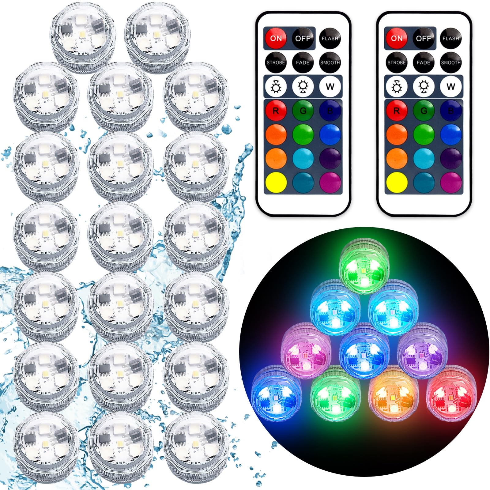 Idyl Light Submersible Led Lights With Remotes, Waterproof Tea Lights Candles Battery Operated Rgb Color Changing Small Led Ligh