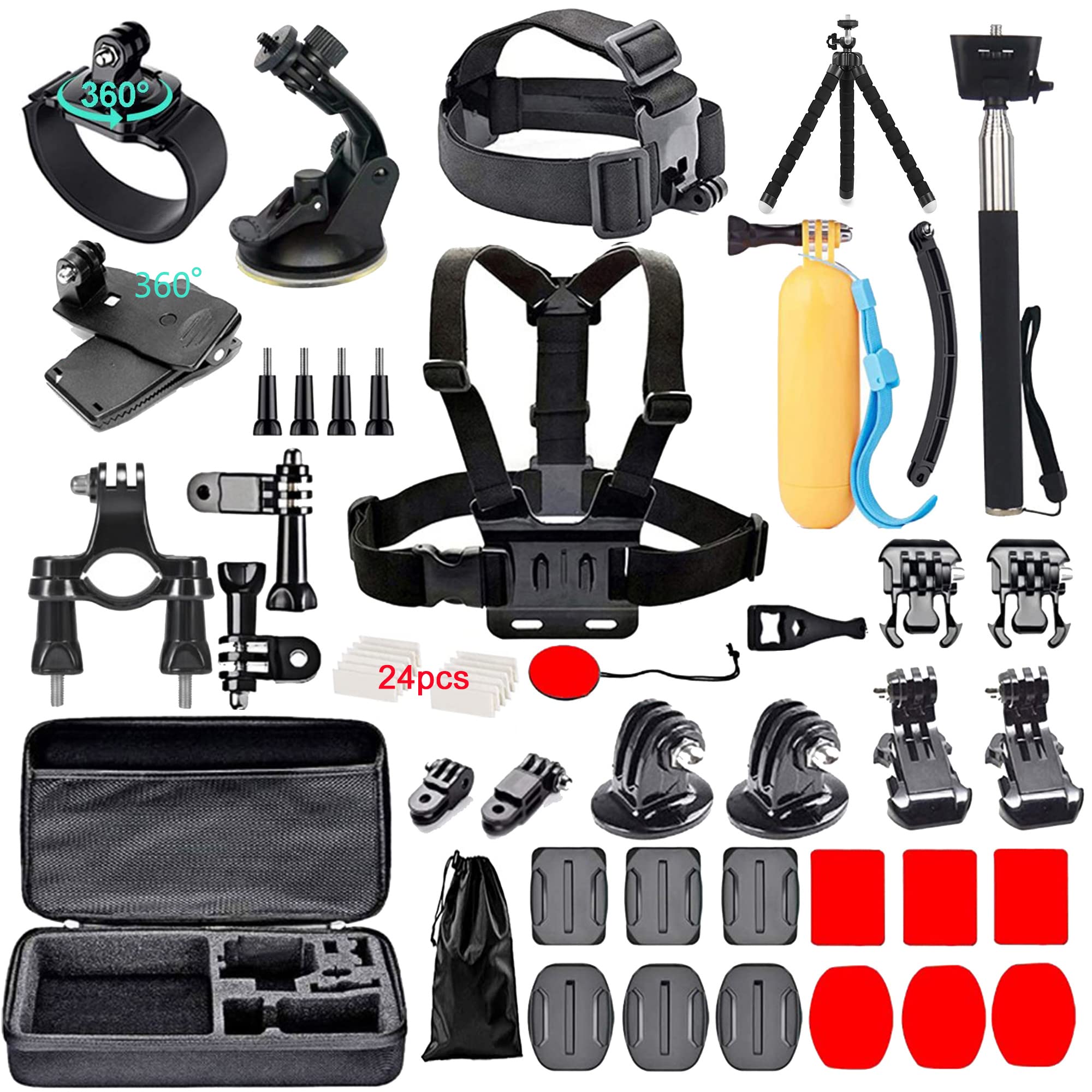 Black pro 60 in 1 Camera Accessories Kit Compatible with GoPro Hero 12 11 10 9 8 7, GoPro Max, GoPro Fusion, DJI Osmo Action, AK