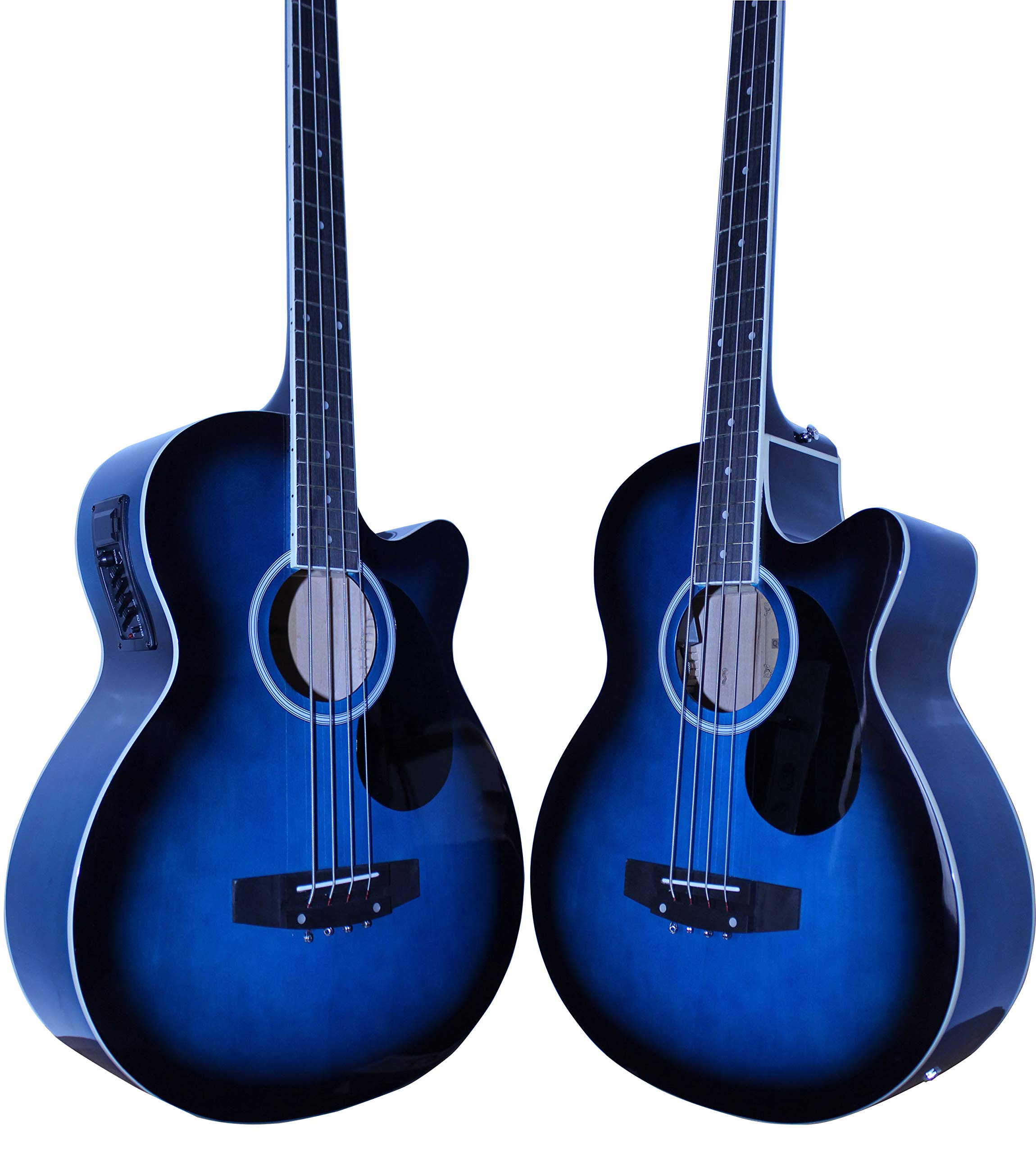 Vizcaya Full Size 4 Strings Cutaway Acoustic Electric Bass Guitar With 4 Band Equalizer,5Mm Padding Gig Bag,Strap, Picks Blue