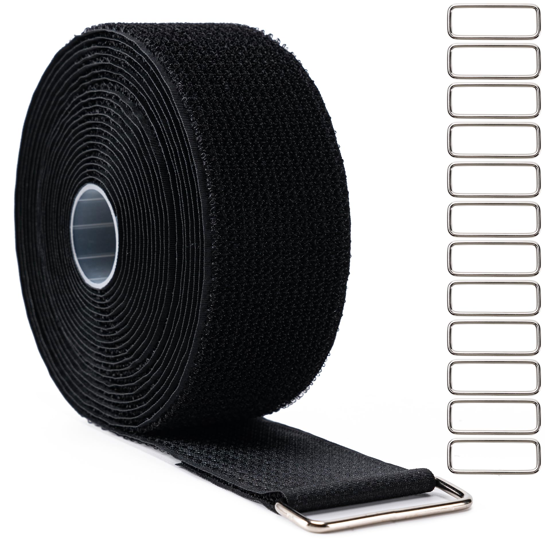 2 x16Ft Hook and Loop Straps Cinch Straps Heavy Duty with 12 Metal Buckles, Adjustable Fastening Cable Straps, Free Cut Length, 