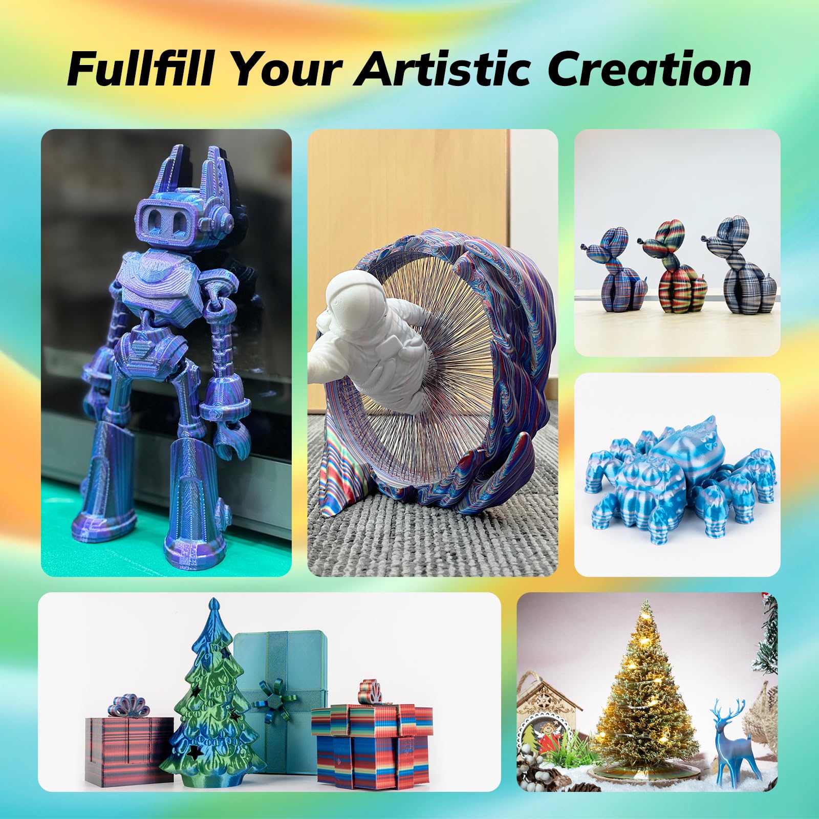 Amolen Silk Pla 3D Printer Filament, Shiny Multicolor Amber Sea Rainbow Pla Filament 1.75Mm, Fast Color Change Pla 3D Printing F