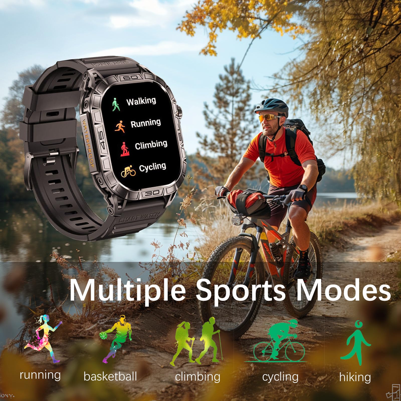 Rugged Smart Watch Health Watches For Men, Waterproof Smart Watches For Men Fitness Watch With Heart Rate Sleep Blood Pressure A