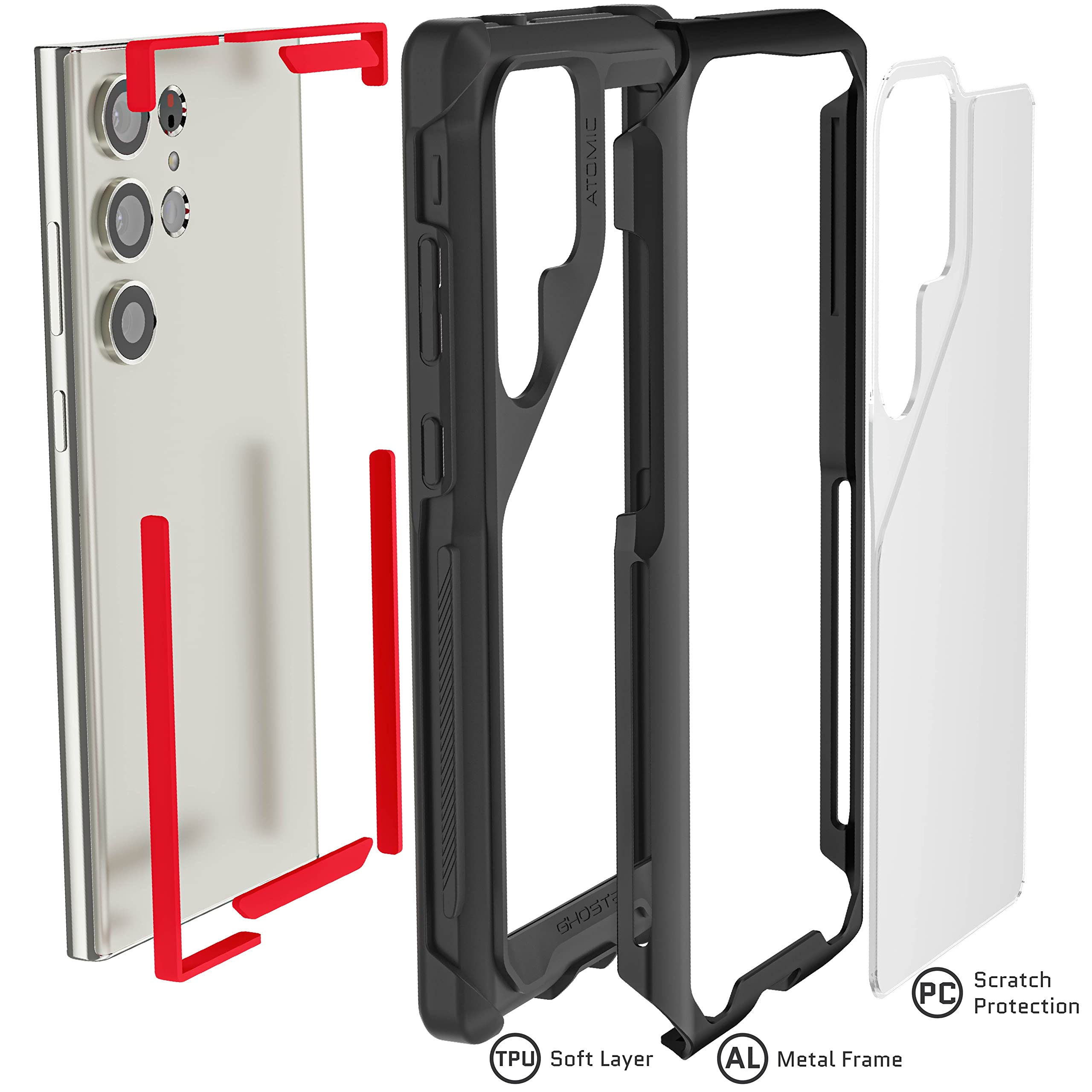 Ghostek Atomic Slim Case For Galaxy S23 Ultra (6.8) - Clear Back, S-Pen Access, Shockproof & Wireless Charging Compatible, Black