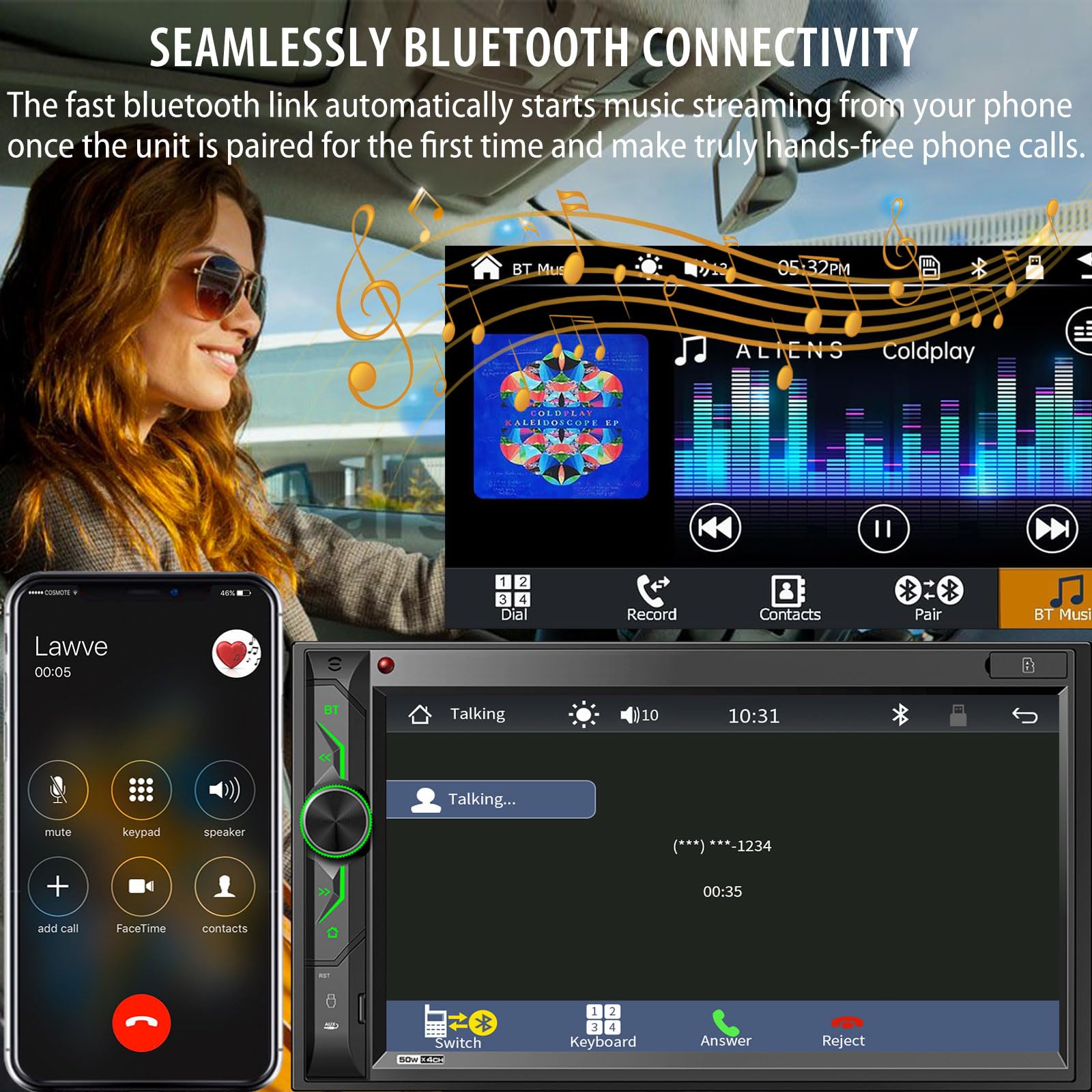 Double Din Car Stereo With Bluetooth: 7Inch Hd Car Multimedia Receiver   Car Audio Mp5 Player | Lcd Capacitive Touchscreen | Pho