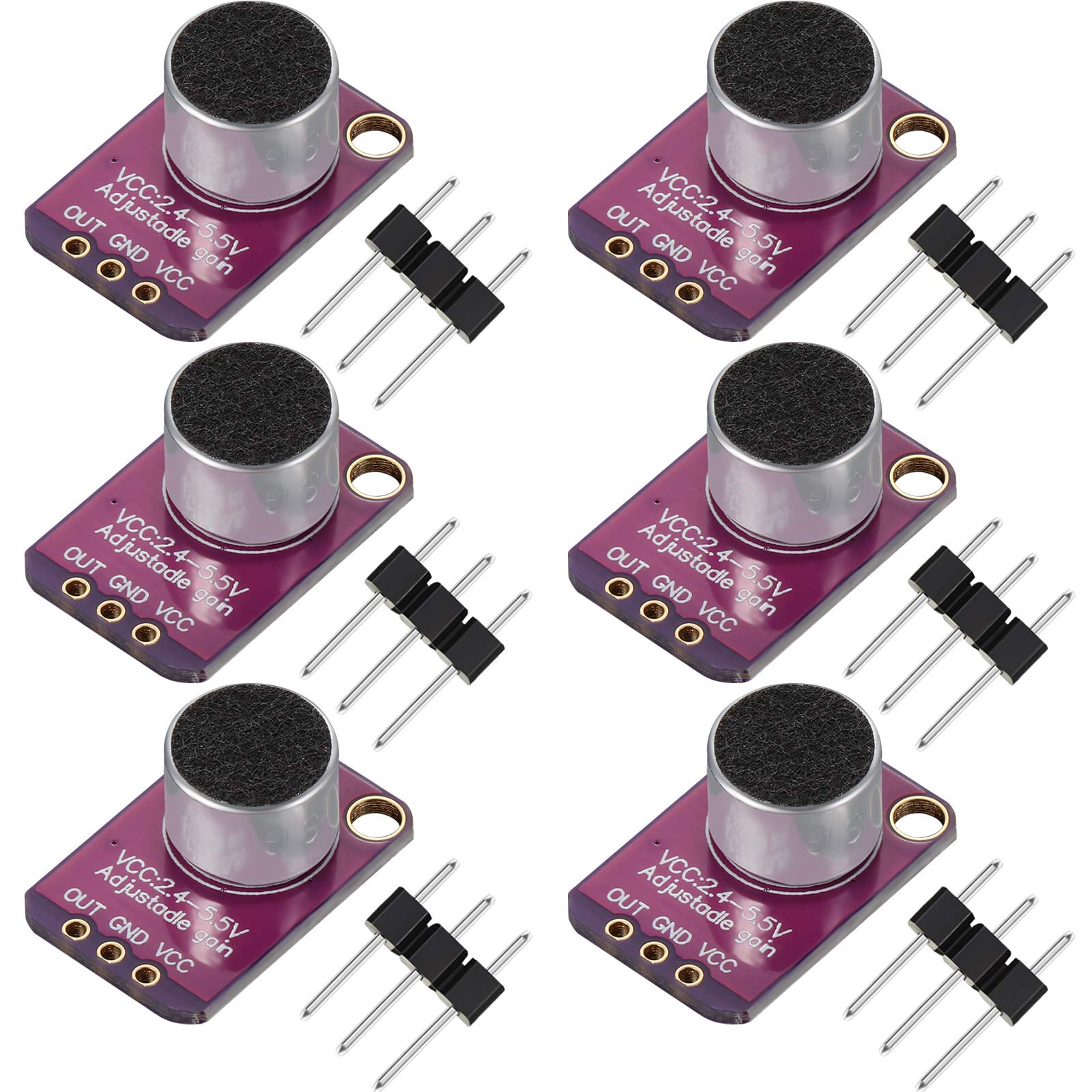 6 Pieces Electret Microphone Amplifier Module Max4466 Adjustable Gain Blue Breakout Board