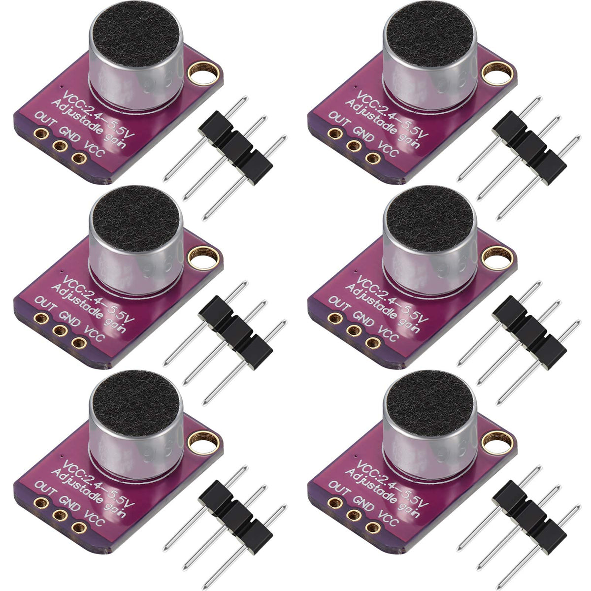 6 Pieces Electret Microphone Amplifier Module Max4466 Adjustable Gain Blue Breakout Board