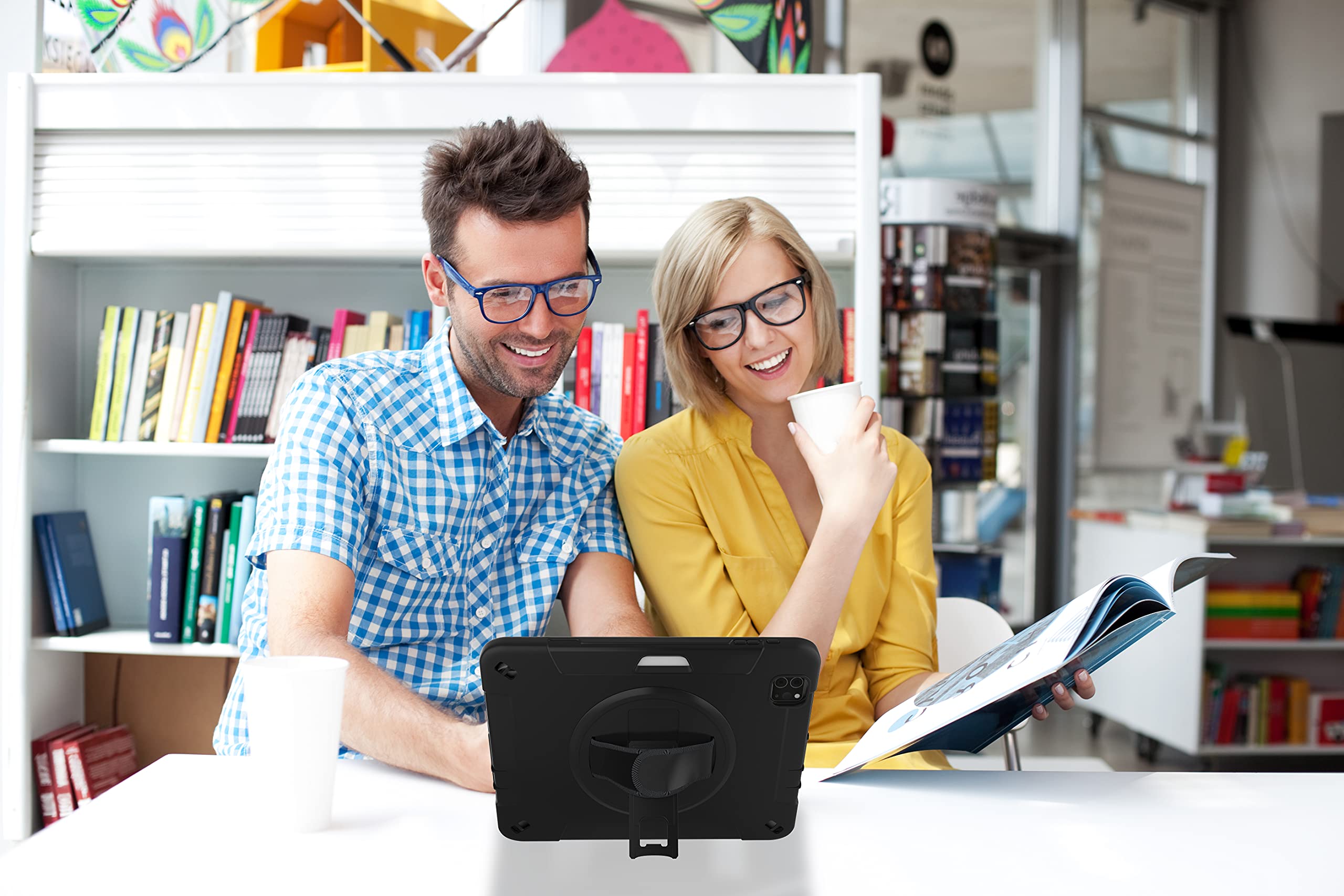 Protective Ipad Case Cta Protective Device Case With Built In 360 Degree Rotatable Grip Kickstand Adjustable Hand Strap For Ipad