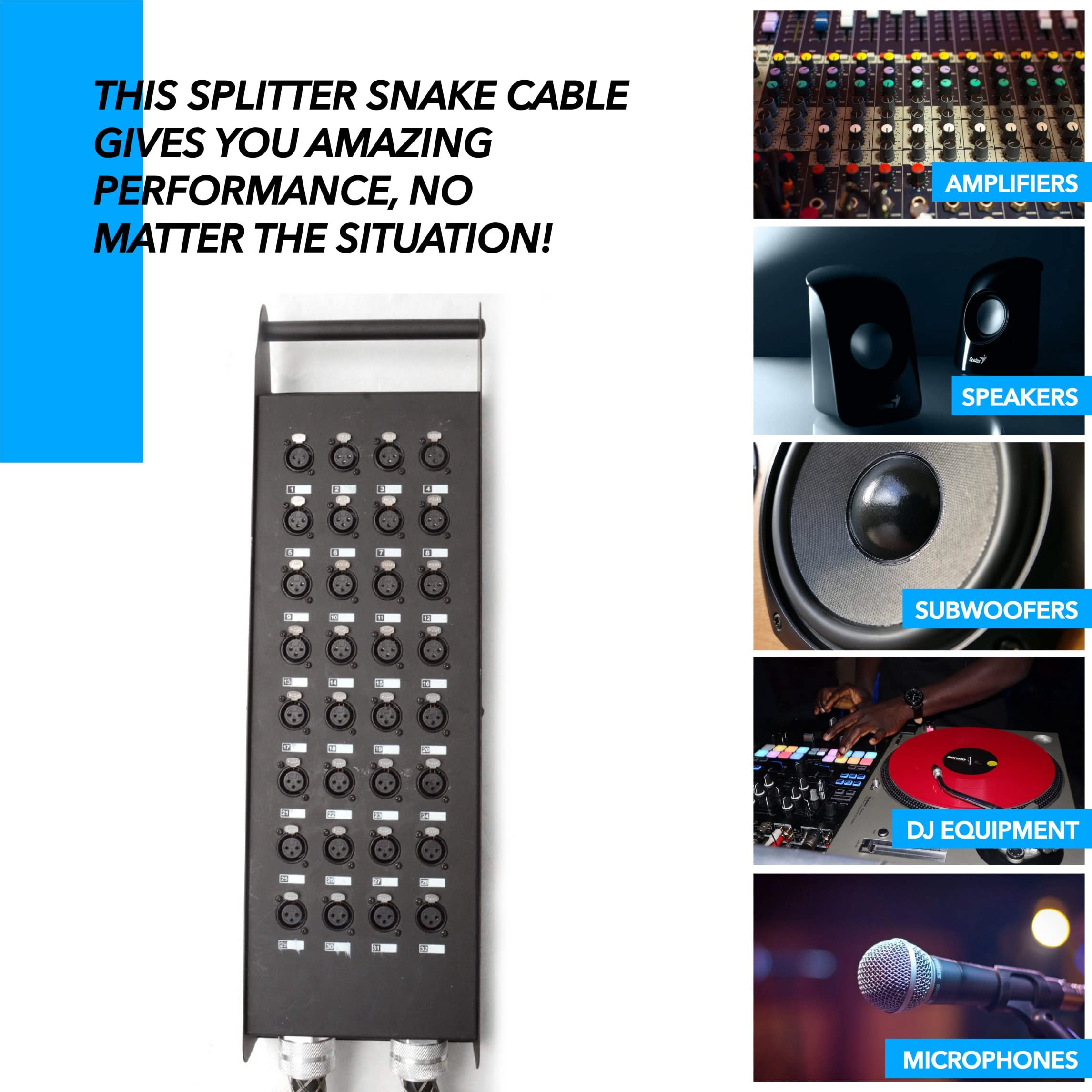 Seismic Audio - New 32 Channel Xlr Send Splitter Snake Cable With Box - Two Trunks 15' Fantails Each - Pro Audio Stage, Studio,