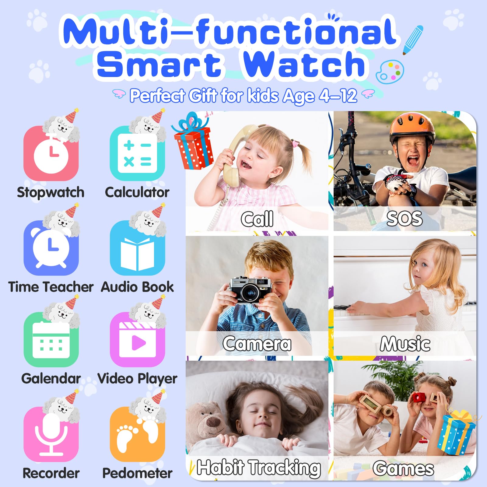 4G Kids Smart Watch   Smartwatch For Kids With Call Sos Music Camera Video Alarm Pedometer Calculator Stopwatch Educational Game