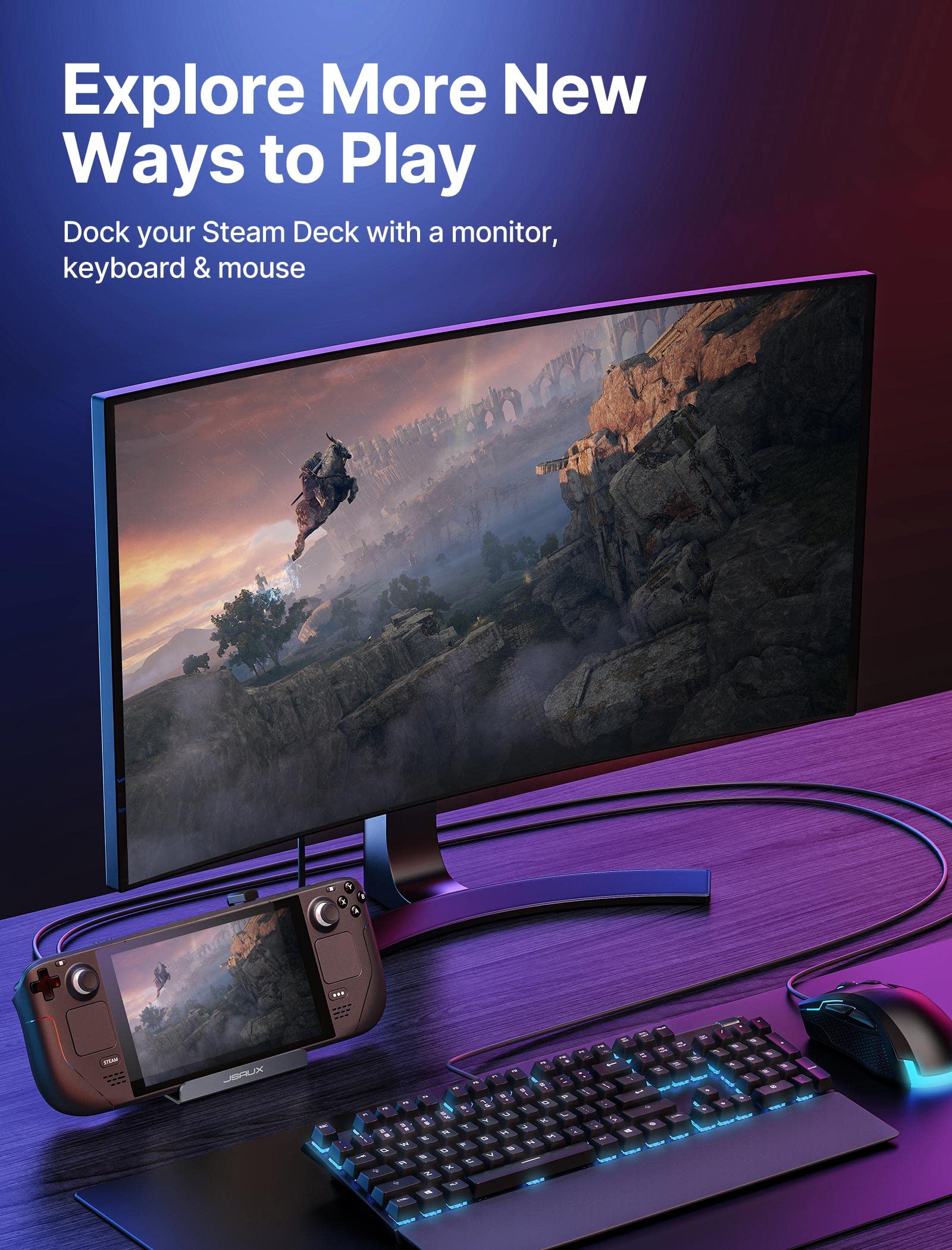 Jsaux Docking Station And 45W Charger Compatible With Steam Deck, 5 In 1 Dock With Hdmi 2.0 4K@60Hz, 100Mbps Ethernet, Dual Usb