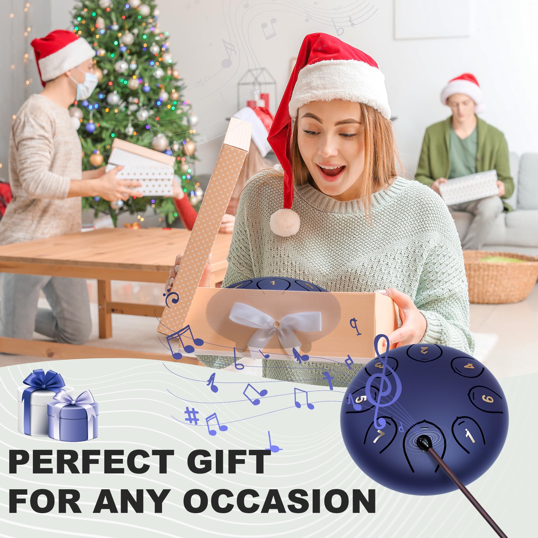 Steel Tongue Drum 6 Inch 8 Notes, Tongue Drum C Major, Hang Drum Instrument, Handpan Drum For Kids, Ethereal Drum For Rain Medit