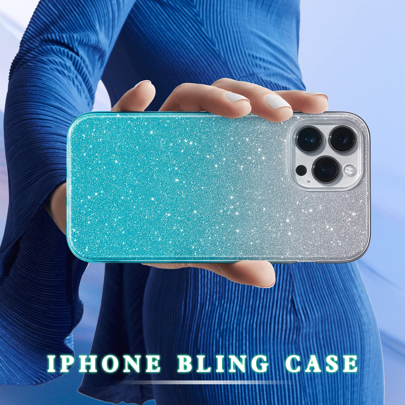 MATEPROX iPhone 13 Pro Bling Sparkle Glitter Hybrid TPU PC Phone Case Gradient Green 6.1 inch