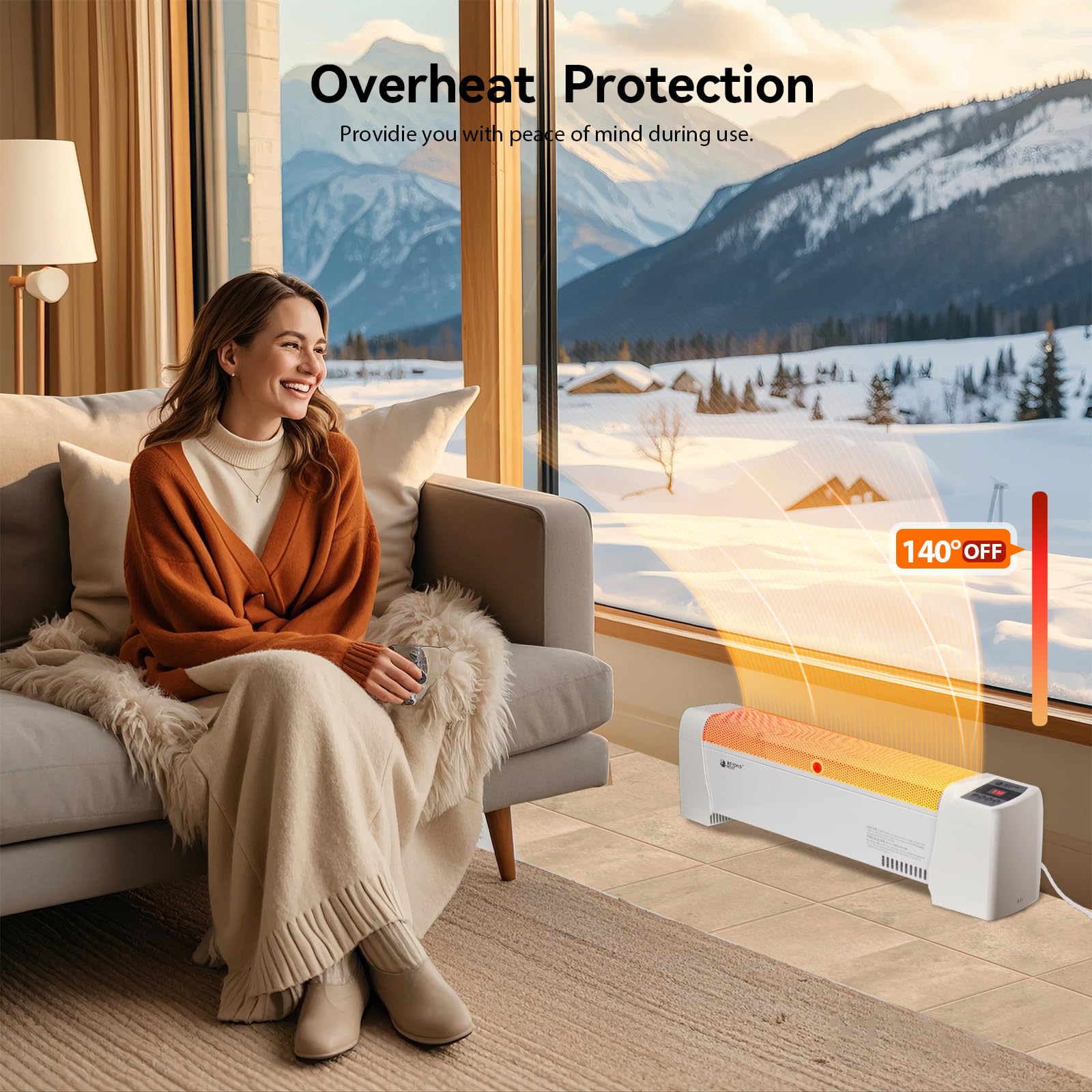 Beyond Heat Electric Baseboard Heater, 1500W Convection Heater With Adjustable Thermostat And Overheat Protection, Slient Operat