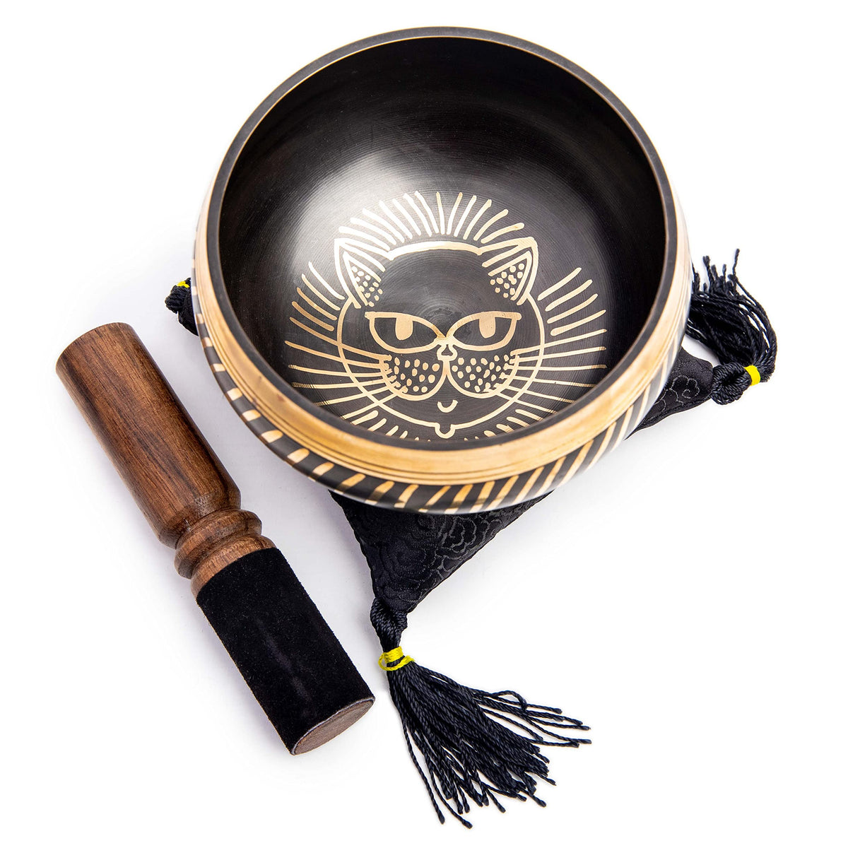Tibetan Singing Bowl Set   Easy To Play Cat Design Meditation Mindful 7 Chakra Sound Healing Handcrated Gift By Himalayan Bazaar