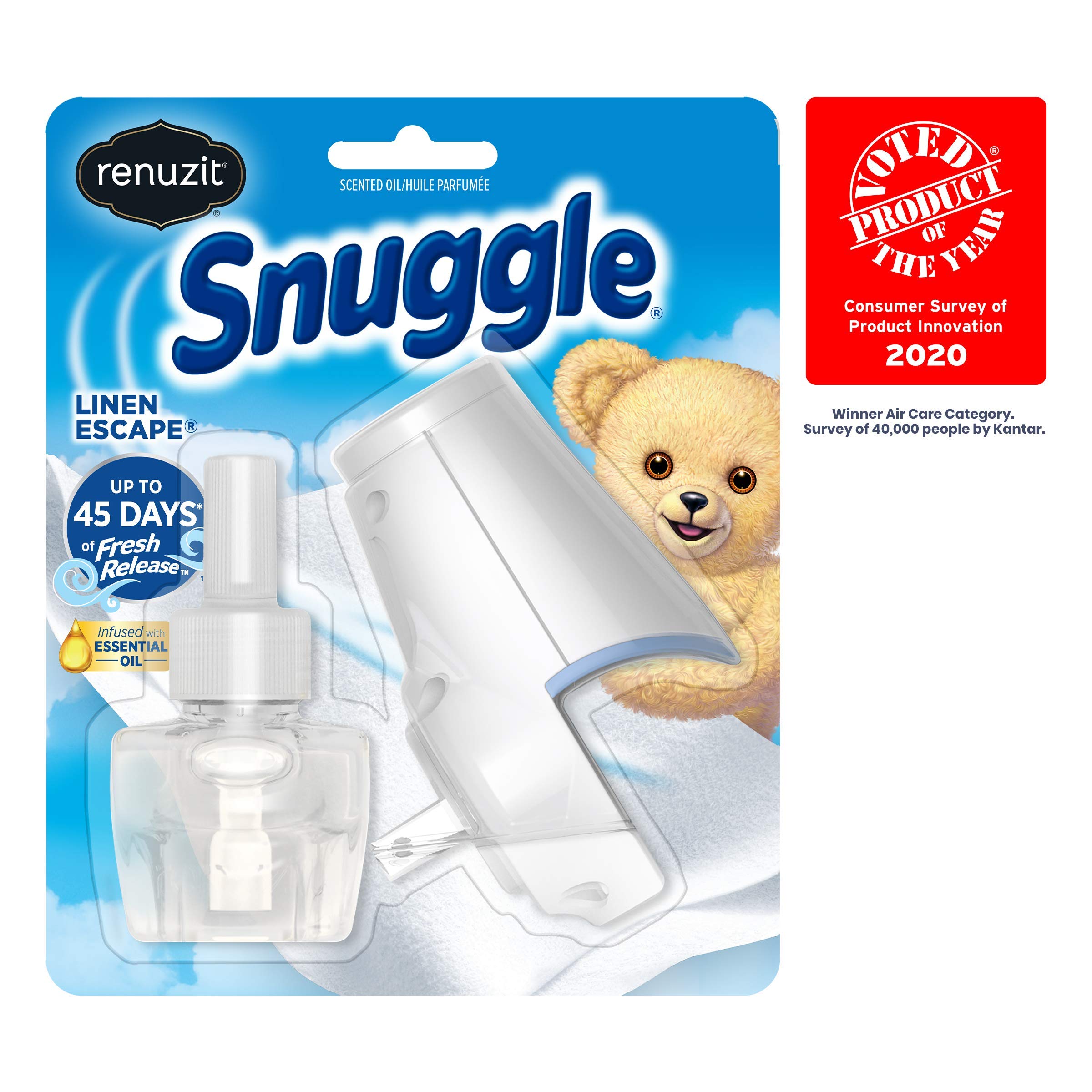 Renuzit Snuggle Scented Oil Refill Air Freshener & Plugin Warmer, Linen Escape Starter Kit