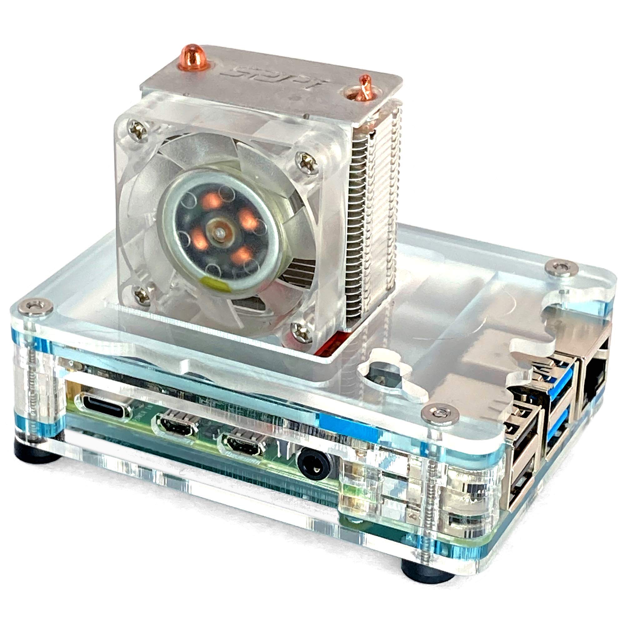 C4Labs Zebra Ice Cube Case Kit For Raspberry Pi 3B+ Or 4B And Ice Tower Cooler (Not Included) Edgelight Blue