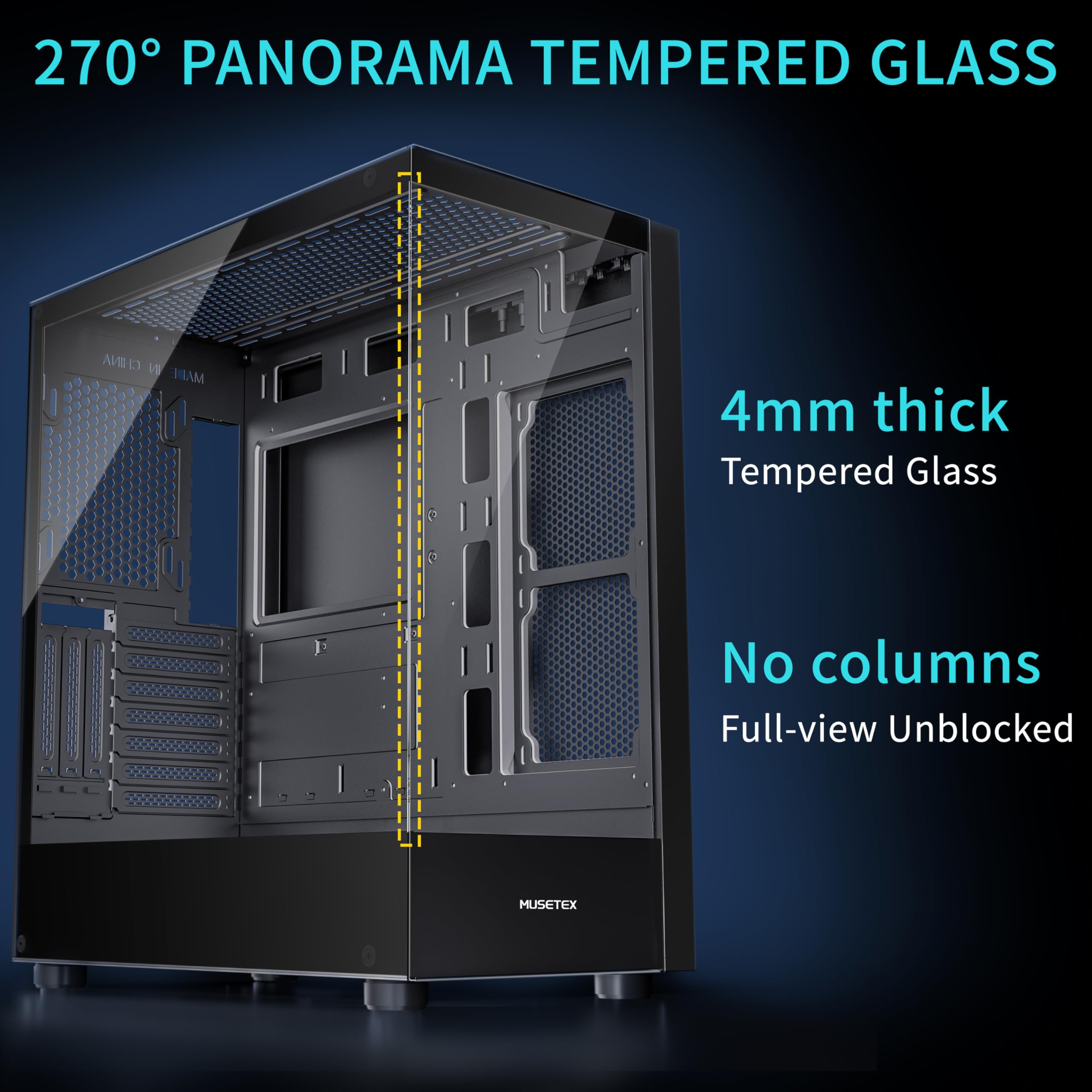 Musetex Pc Case Atx 6 Pwm Argb Fans Pre Installed, Type C Mid Tower Computer Case With Full View Dual Tempered Glass, Gaming Pc